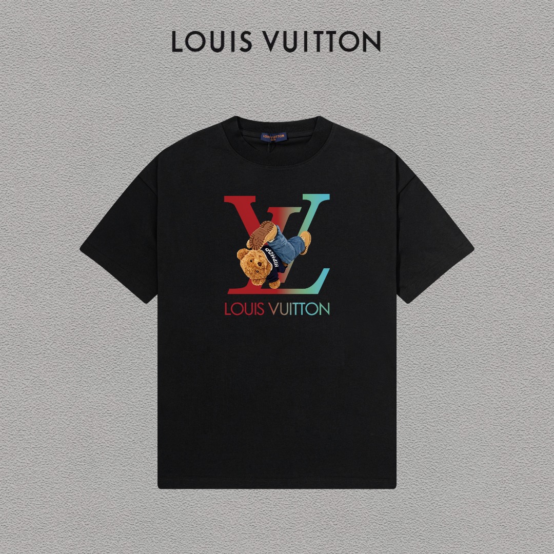 P70 LV/Louis Vuitton Camiseta de manga corta con logo estampado, básica y moderna, unisex, con etiqueta colgante, etiqu…