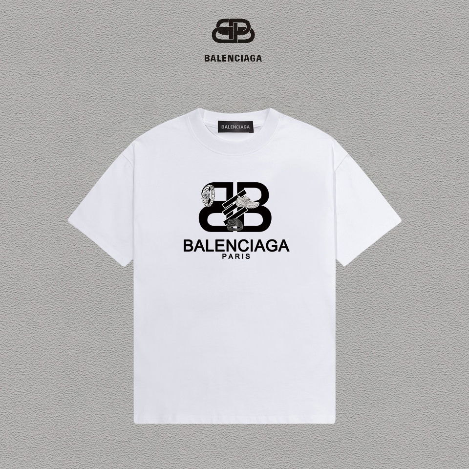 P70 Balenciaga/Balenciaga Printed Logo Camiseta versátil de manga corta de moda para hombres y mujeres, etiqueta colgan…