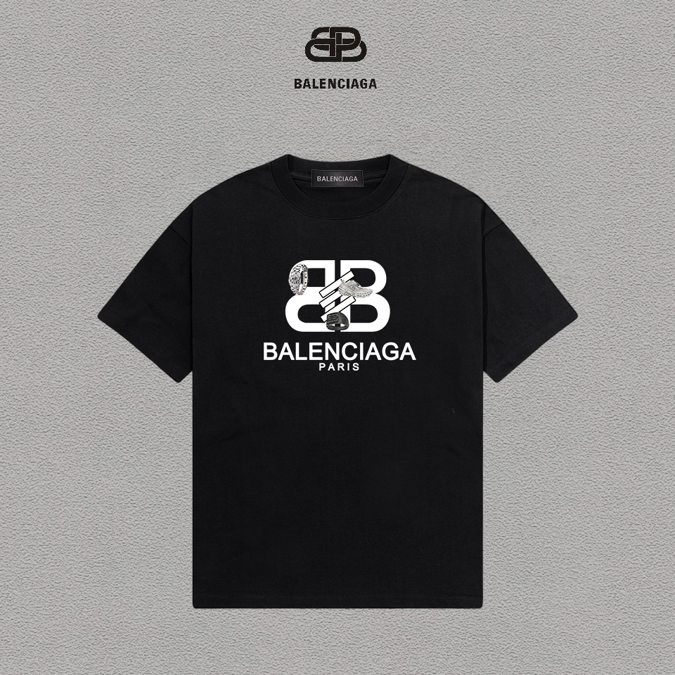 P70 Balenciaga/Balenciaga Printed Logo Camiseta versátil de manga corta de moda para hombres y mujeres, etiqueta colgan…