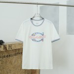 Buy Online
 Coach Clothing T-Shirt Blue Pink White Embroidery Women Cotton Spring/Summer Collection Short Sleeve