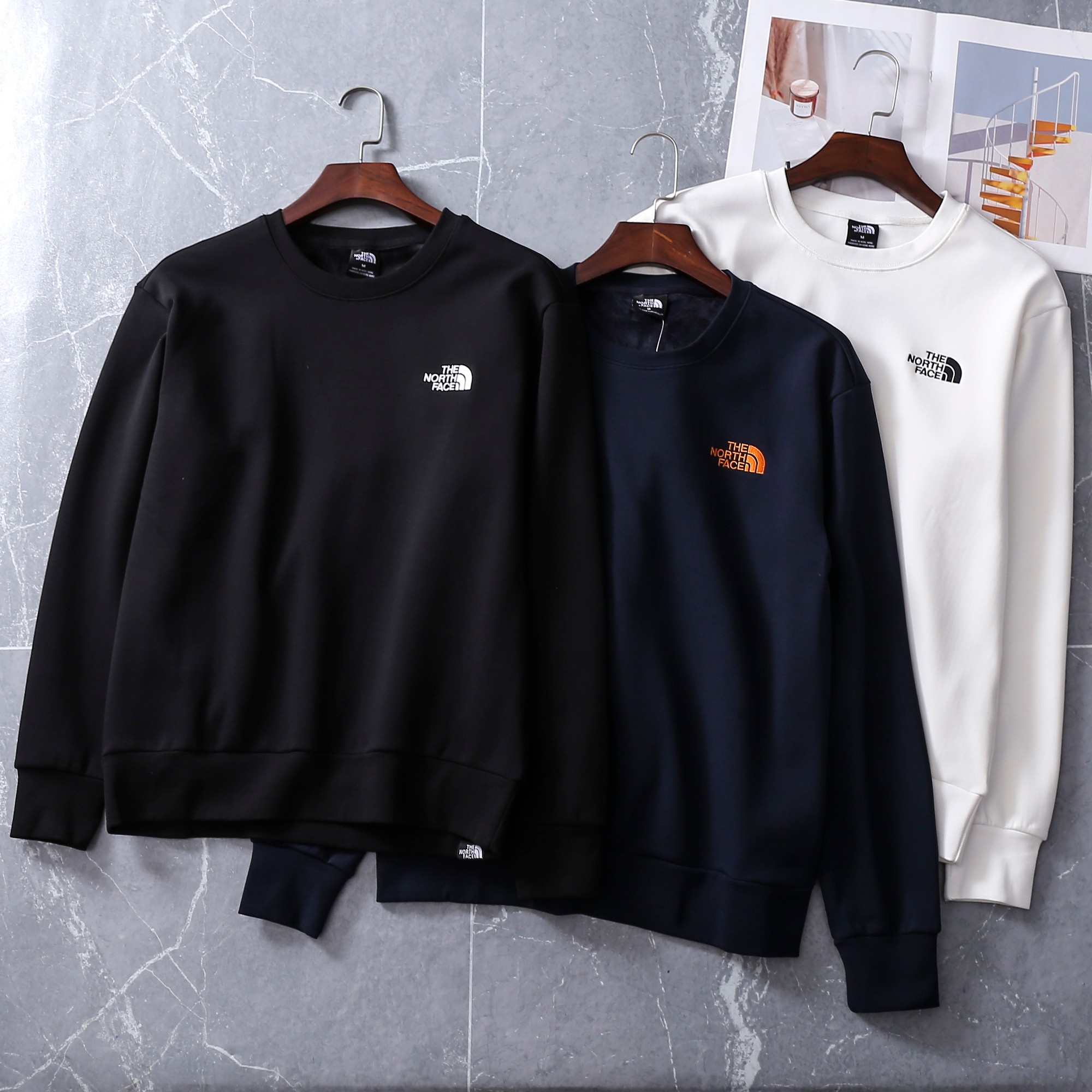 The North Face Clothing Sweatshirts Black White Embroidery Fall/Winter Collection Fashion