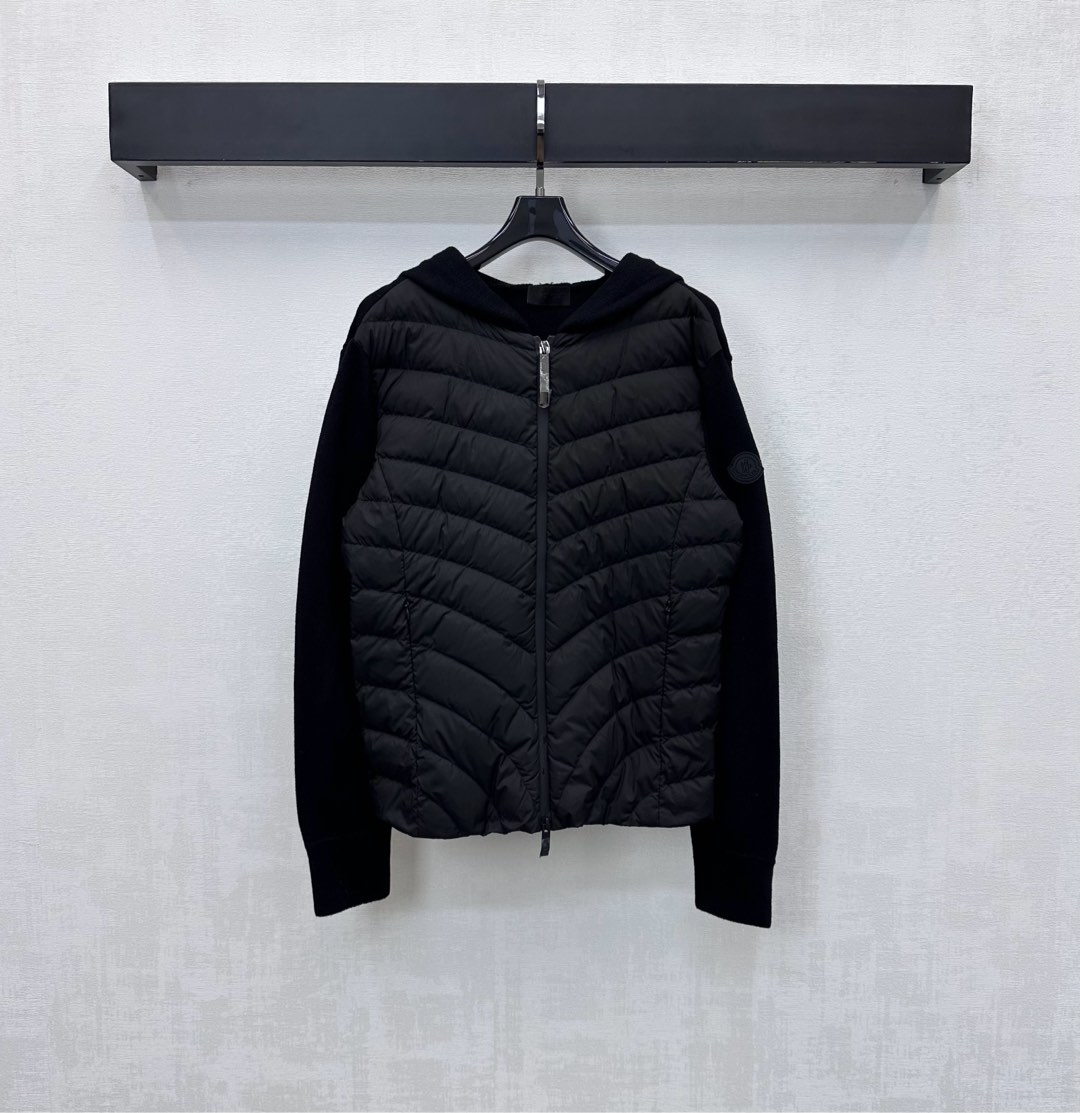 Moncler Hooded Padded Jacket with Knit Sleeves - Lightweight & Warm