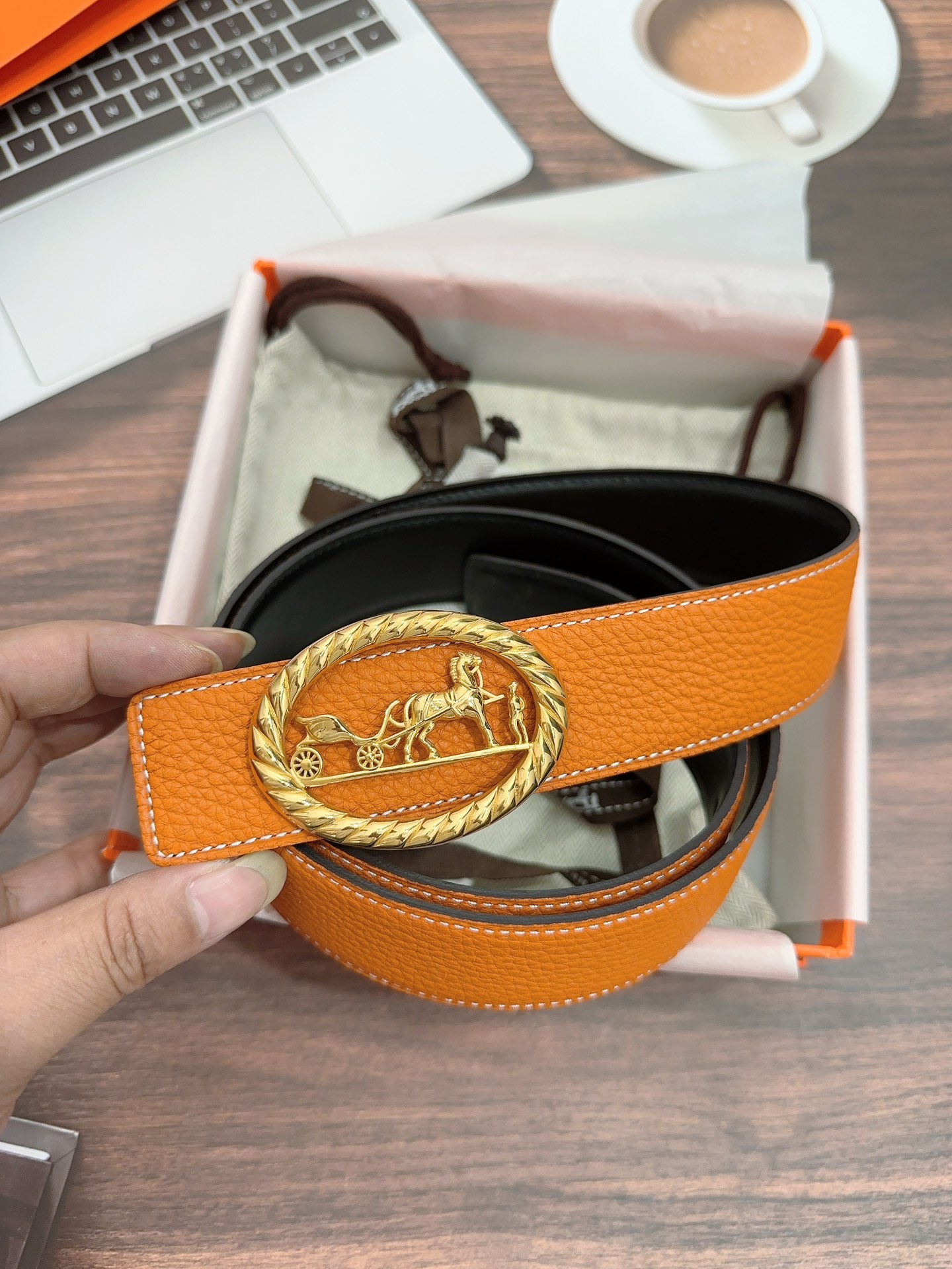 p391 Purchased a real grade Hermes, a horse-skin belt, double-headed cow skin, 3.8 cm wide - 图片 6