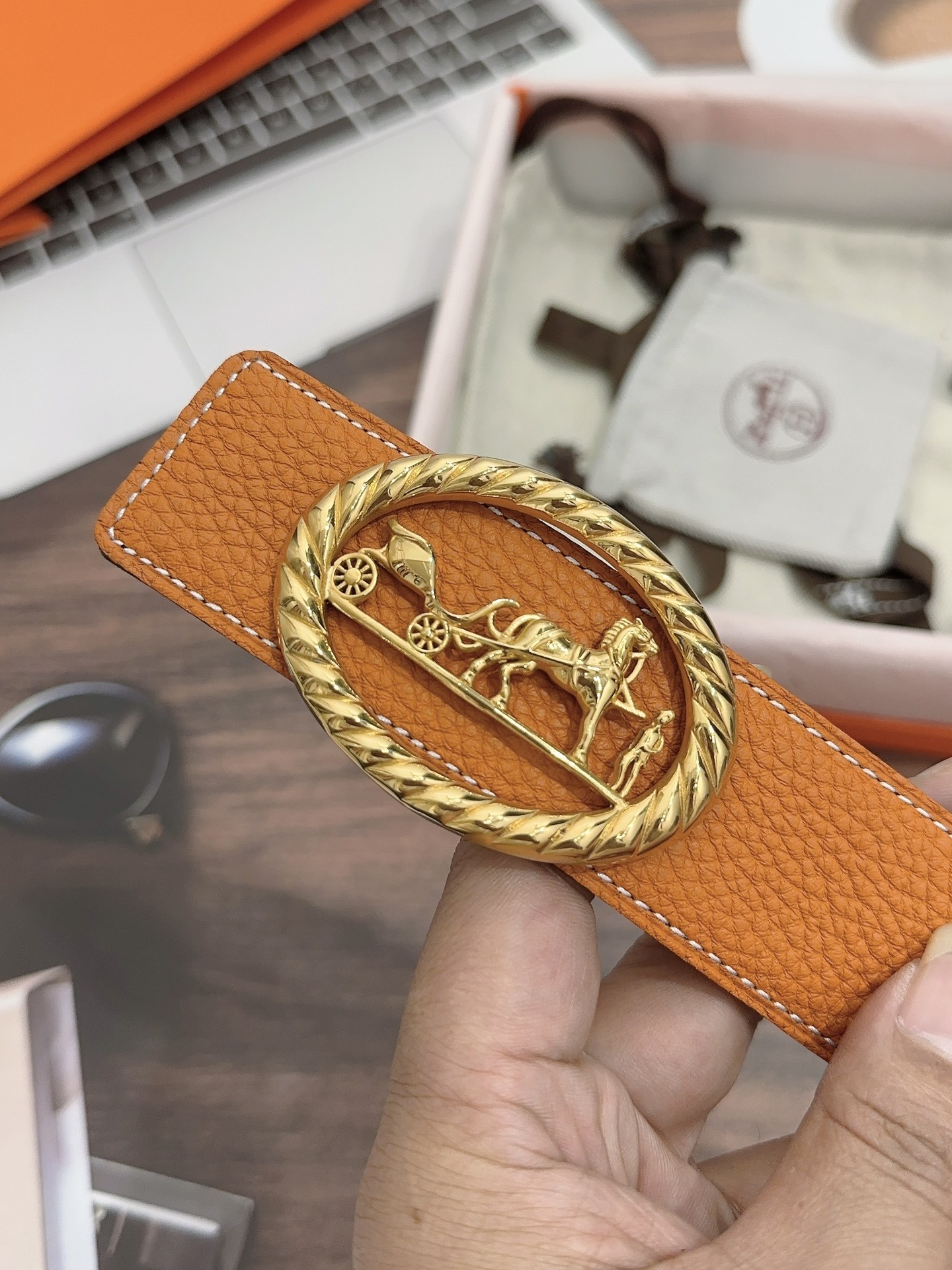 p391 Purchased a real grade Hermes, a horse-skin belt, double-headed cow skin, 3.8 cm wide - 图片 5