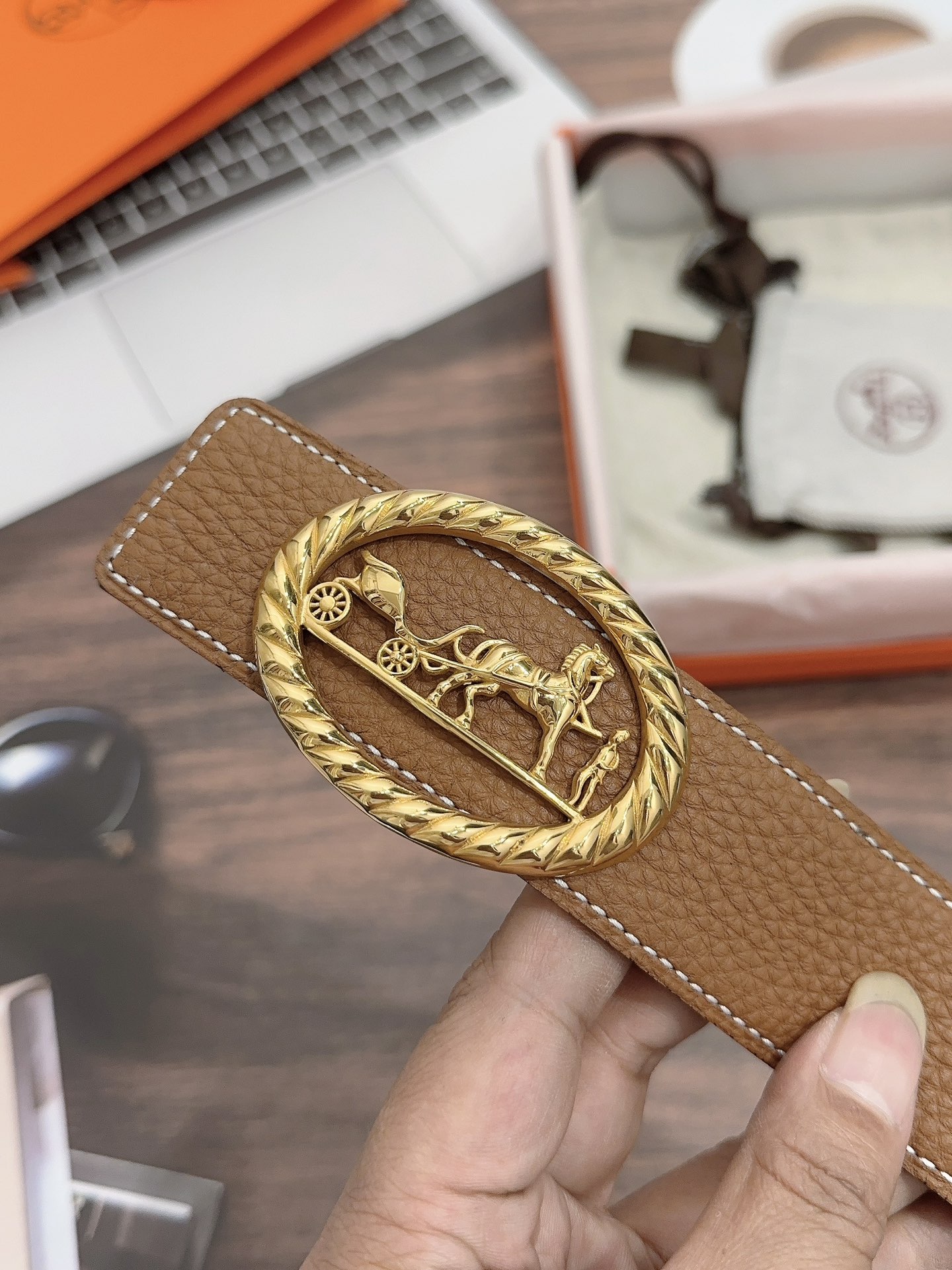 p391 Purchased a real grade Hermes, a horse-skin belt, double-headed cow skin, 3.8 cm wide - 图片 5