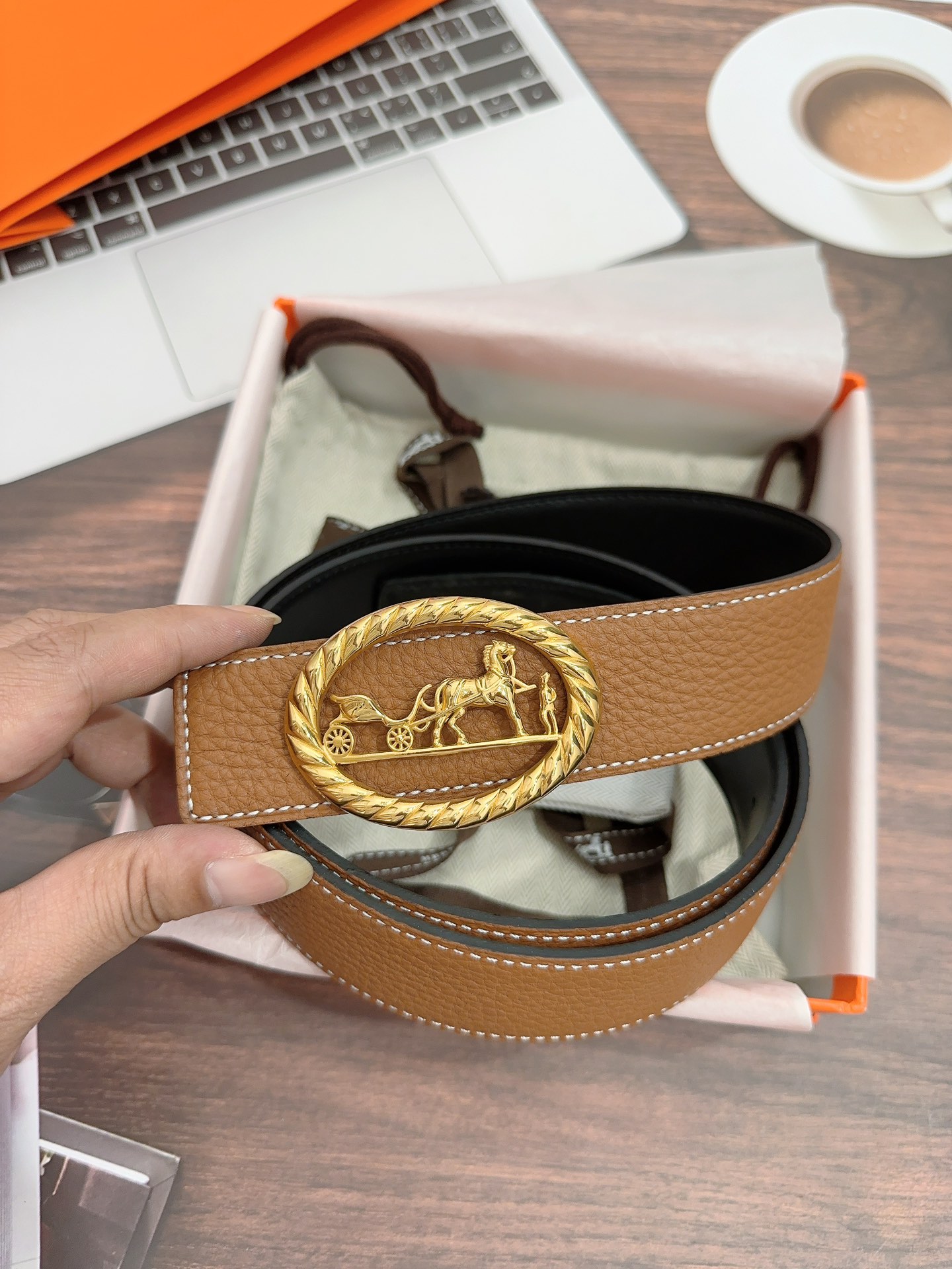 p391 Purchased a real grade Hermes, a horse-skin belt, double-headed cow skin, 3.8 cm wide - 图片 6