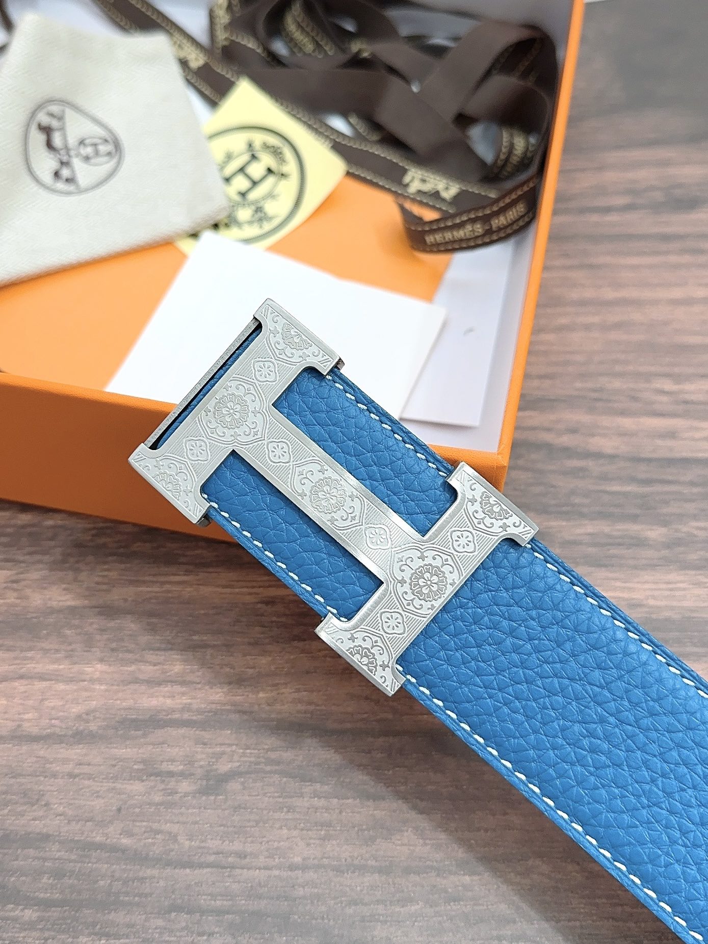 Hermes爱马仕进口双面荔纹皮带3.8cm宽度