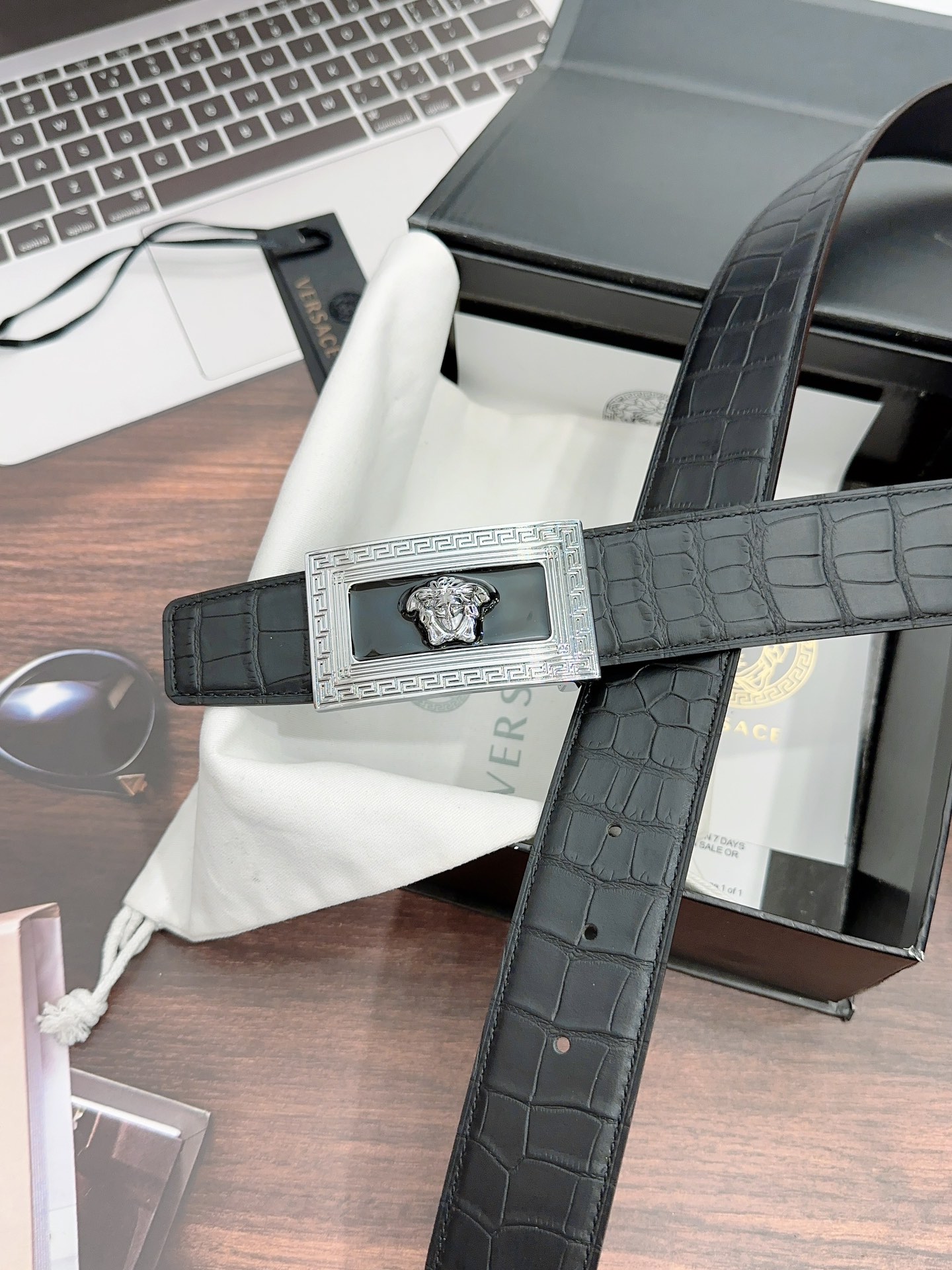 [Versace Belts]Versace width 3.8 high-quality first-layer cowhide alligator be
