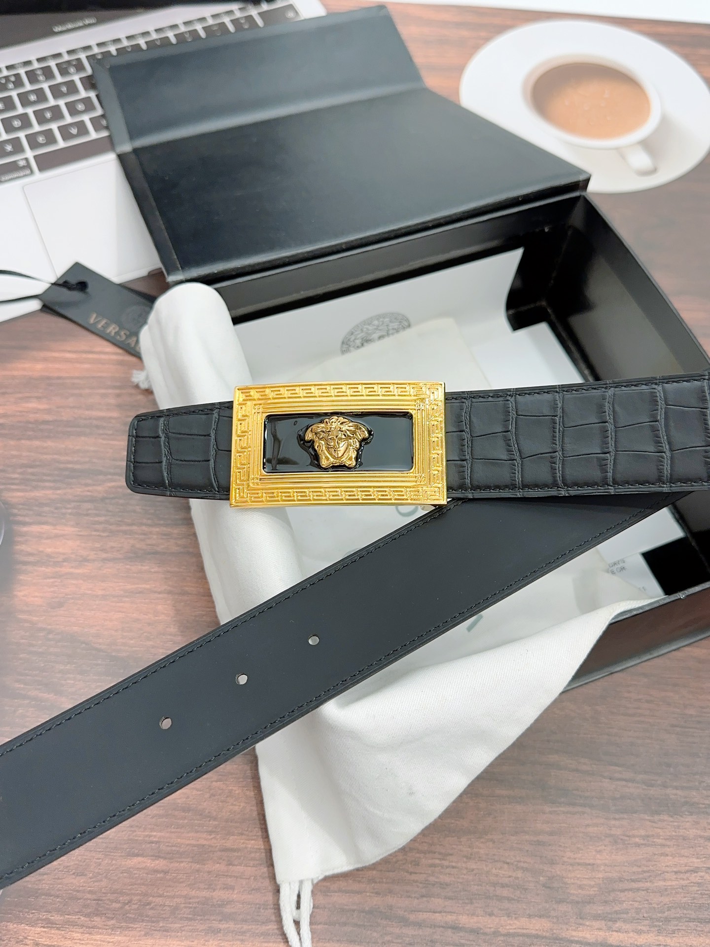 [Versace Belts]Versace width 3.8 high-quality first-layer cowhide alligator be
