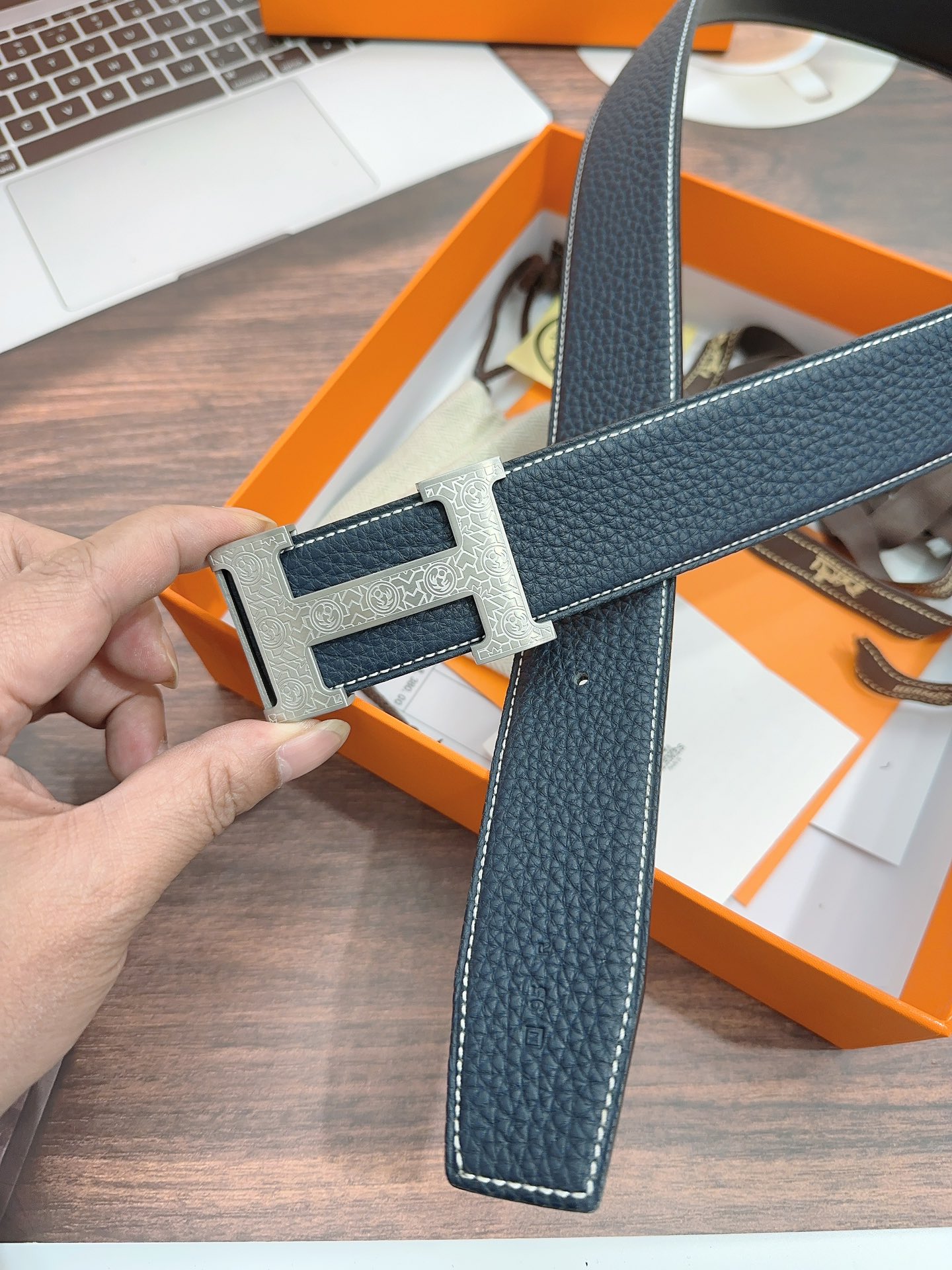 [Hermès Belts]Hermes high-quality double-sided lychee cowhide belt 3.8cm wide