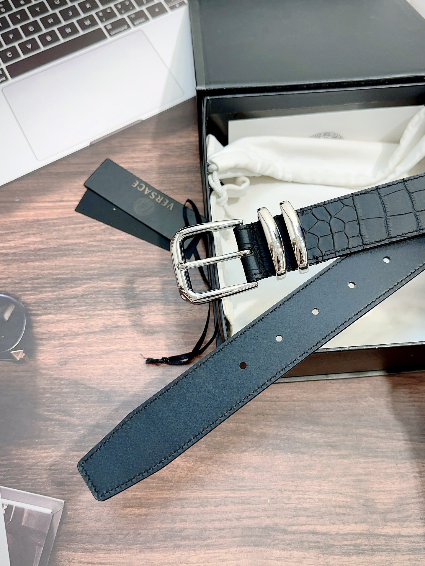 [Versace Belts]Versace width 3.5CM, matte alligator pattern with double ring n