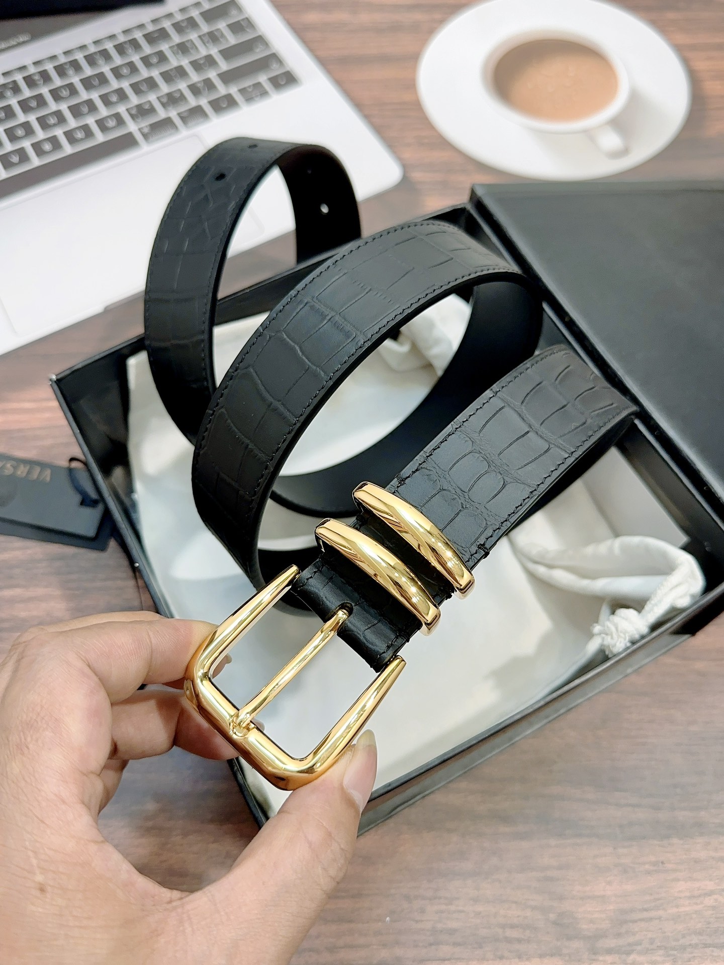 [Versace Belts]Versace width 3.5CM, matte alligator pattern with double ring n