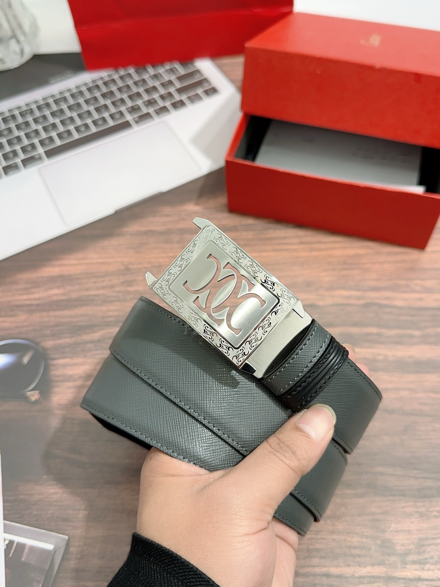 Imported Oxen Leather Belt: 3.5 cm Width for Men’s Regular Calcium Purchase - 图片 1