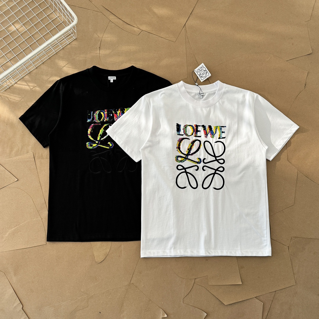 Loewe Kleding T-Shirt Zwart Wit Borduurwerk Unisex Korte mouw