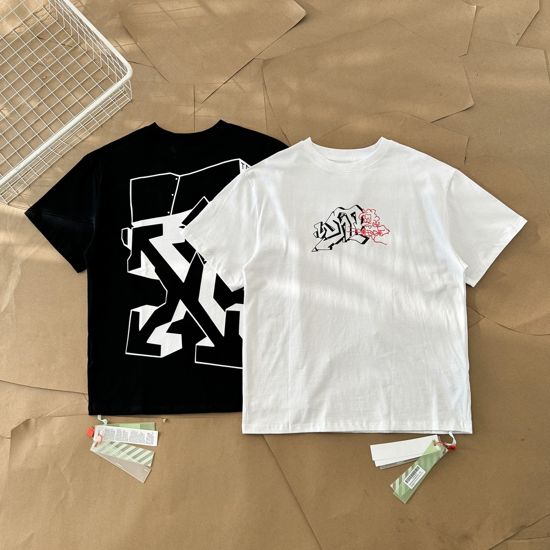 Off-White Kleding T-Shirt Zwart Wit Afdrukken Katoen Lente/Zomercollectie Korte mouw