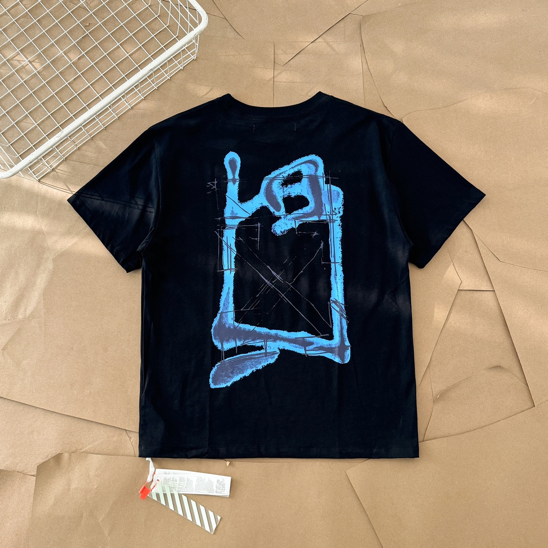 De beste ultieme knock -off
 Off-White Kleding T-Shirt Zwart Blauw Doodle Wit Afdrukken Katoen Lente/Zomercollectie Korte mouw