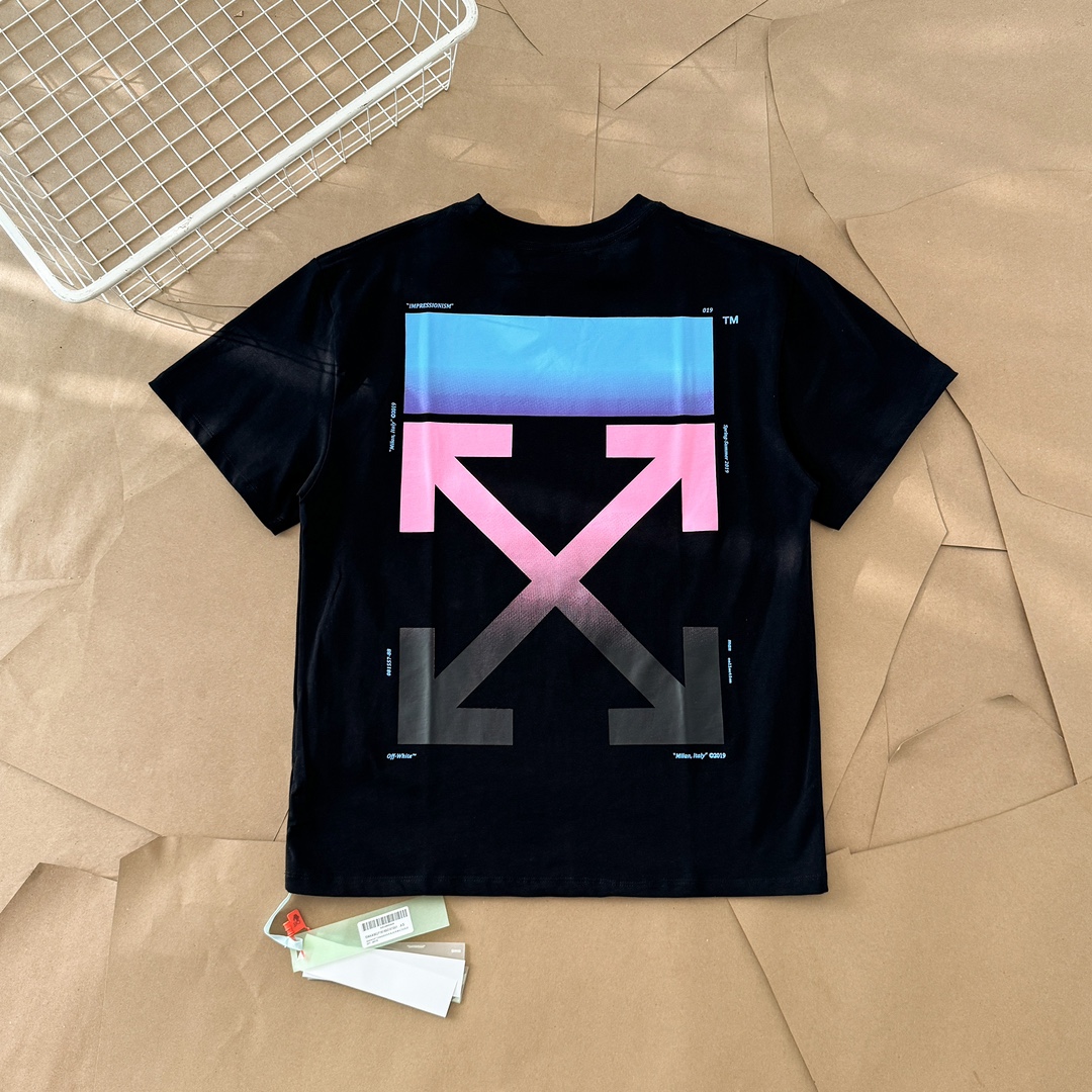 Off-White Winkel
 Kleding T-Shirt uit China 2024
 Zwart Roze Wit Afdrukken Katoen Lente/Zomercollectie Korte mouw