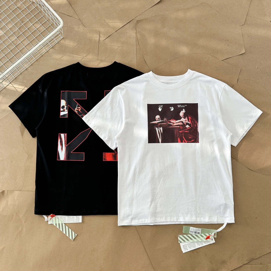 Off-White Kleding T-Shirt Zwart Wit Afdrukken Katoen Lente/Zomercollectie Korte mouw