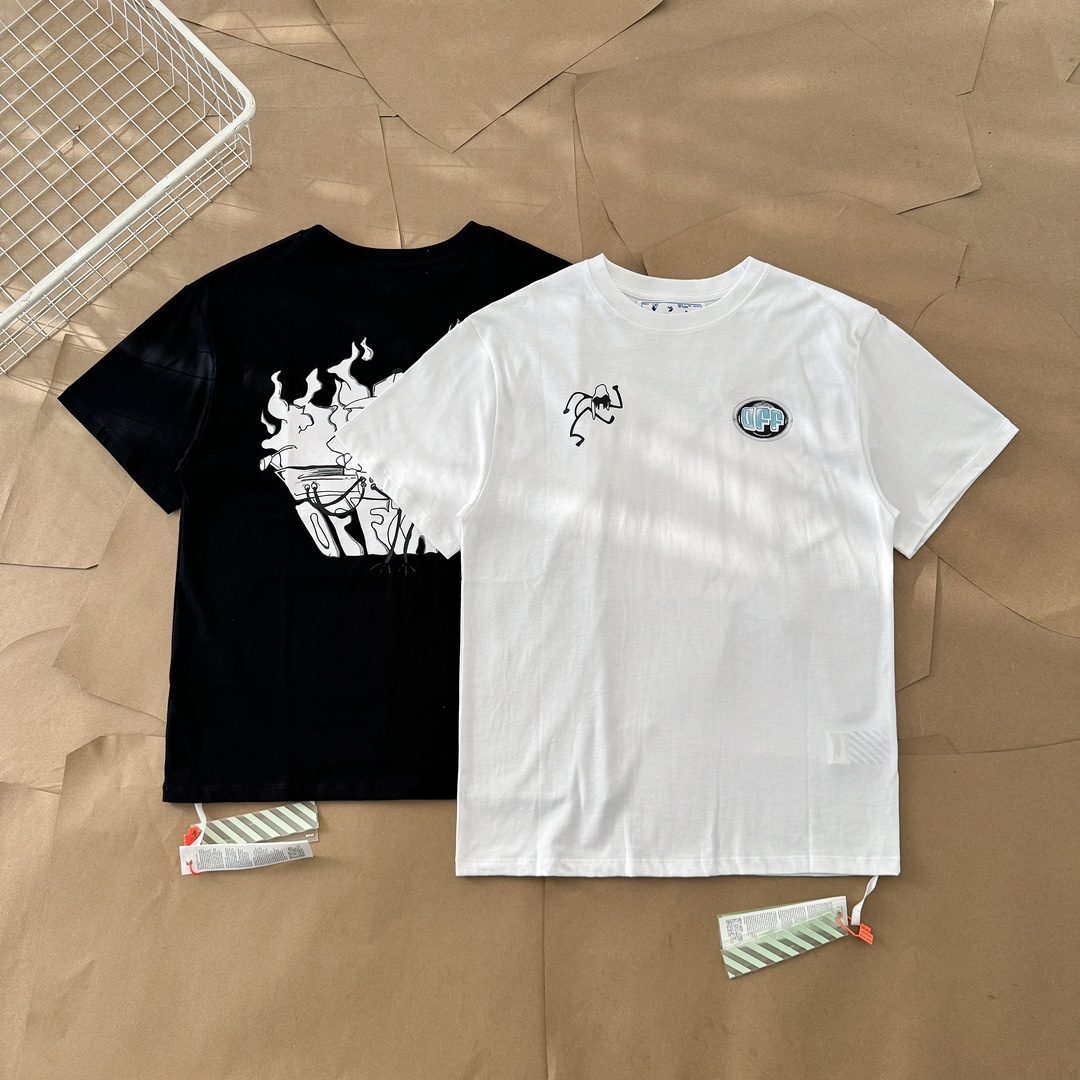 Off-White Kleding T-Shirt Zwart Wit Afdrukken Katoen Lente/Zomercollectie Korte mouw