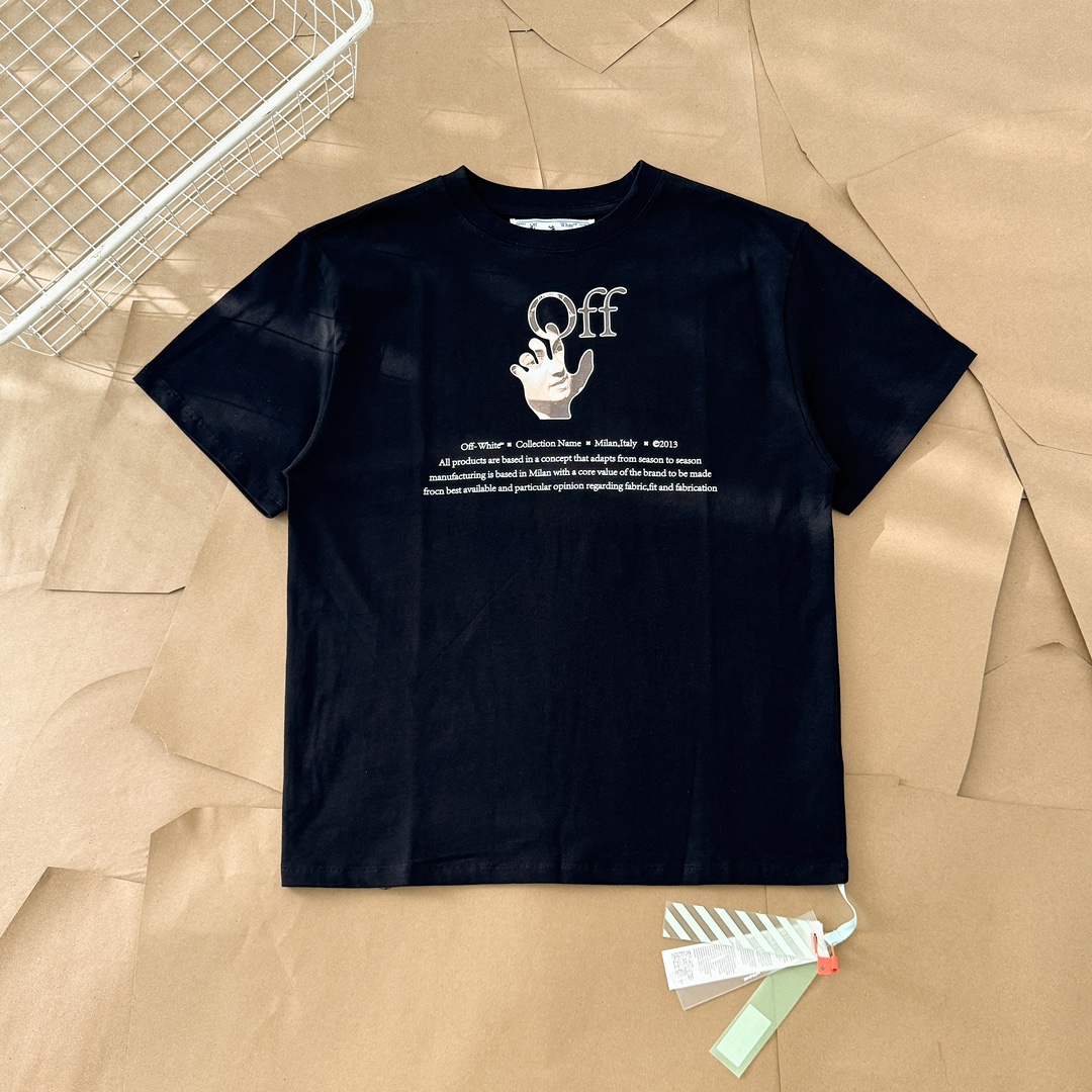 Kopen verkopen
 Off-White Replica
 Kleding T-Shirt Zwart Wit Afdrukken Katoen Lente/Zomercollectie Korte mouw