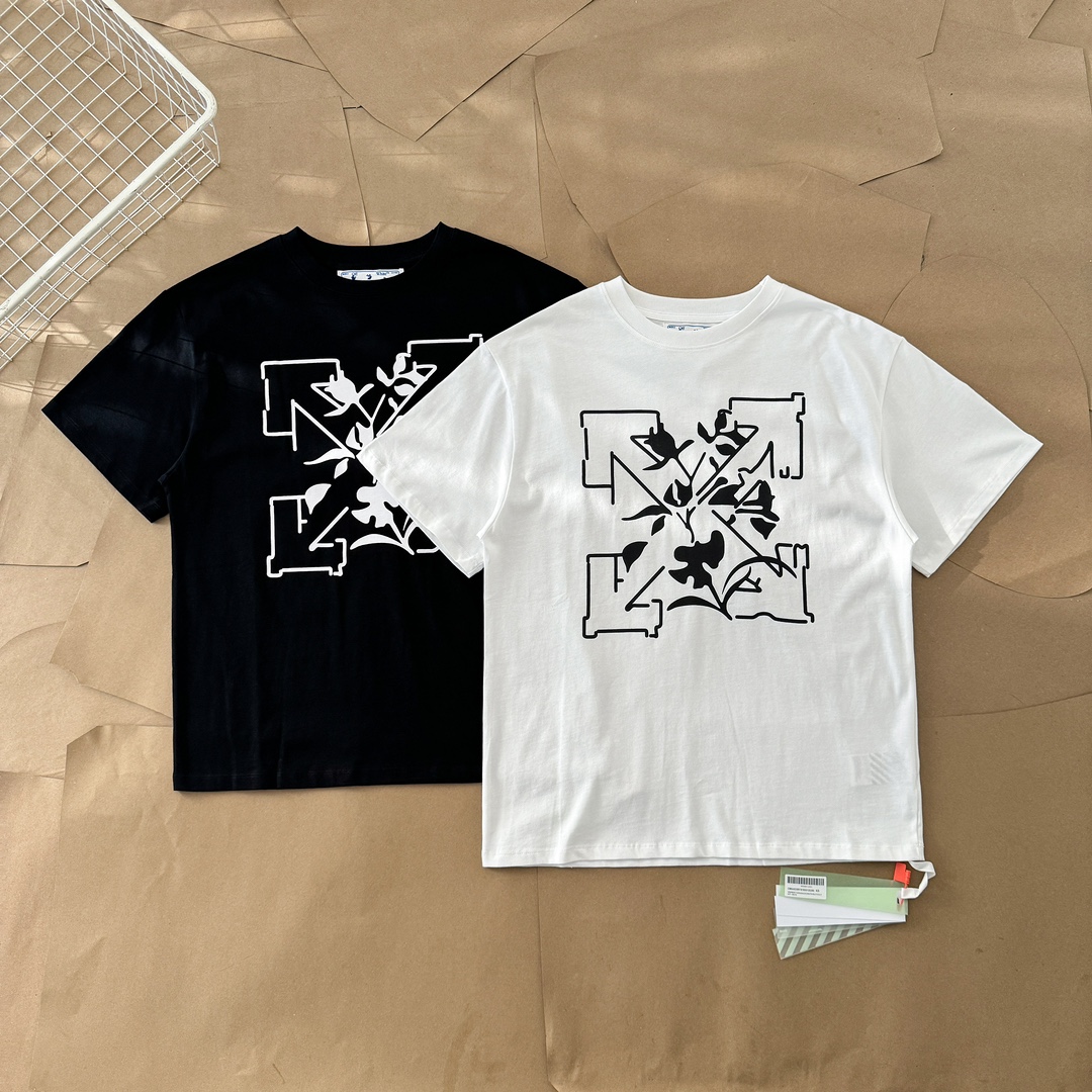 Off-White Kleding T-Shirt Zwart Roos Wit Afdrukken Katoen Lente/Zomercollectie Korte mouw