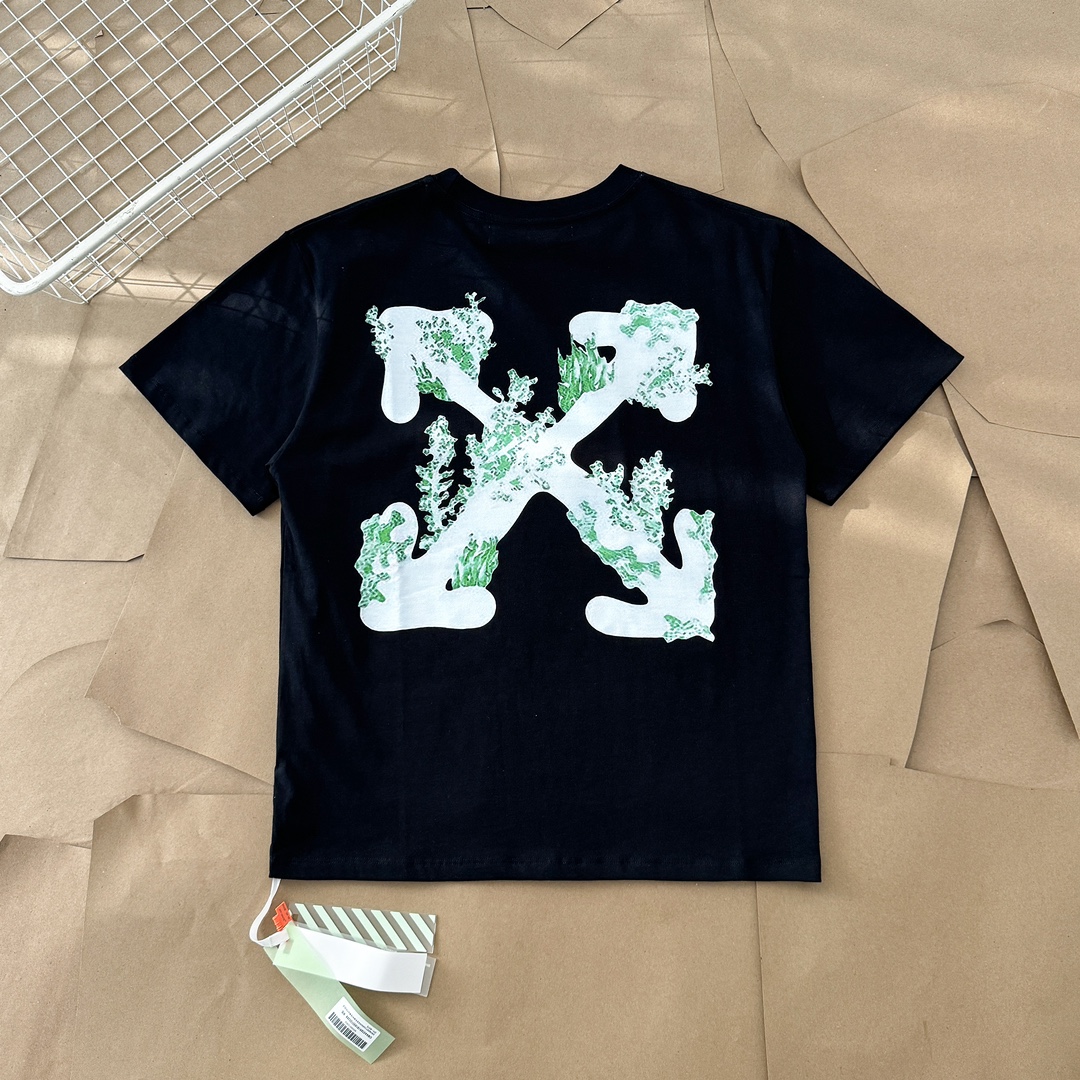 Off-White Nieuw
 Kleding T-Shirt Luxe 7 -sterren replica
 Zwart Wit Afdrukken Katoen Lente/Zomercollectie Korte mouw