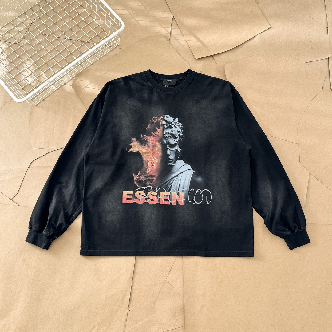 Fear of God Essentials Flame Statue Wash Black Long Sleeve T-Shirt