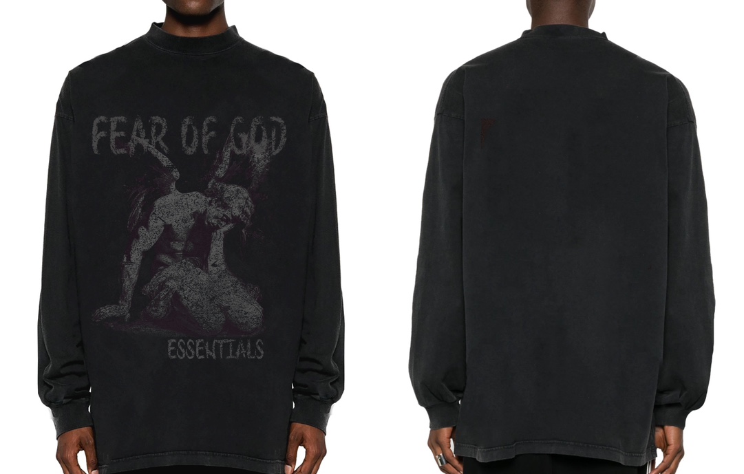 Fear of God Essentials Angel Graphic Long Sleeve T-Shirt - Vintage Black