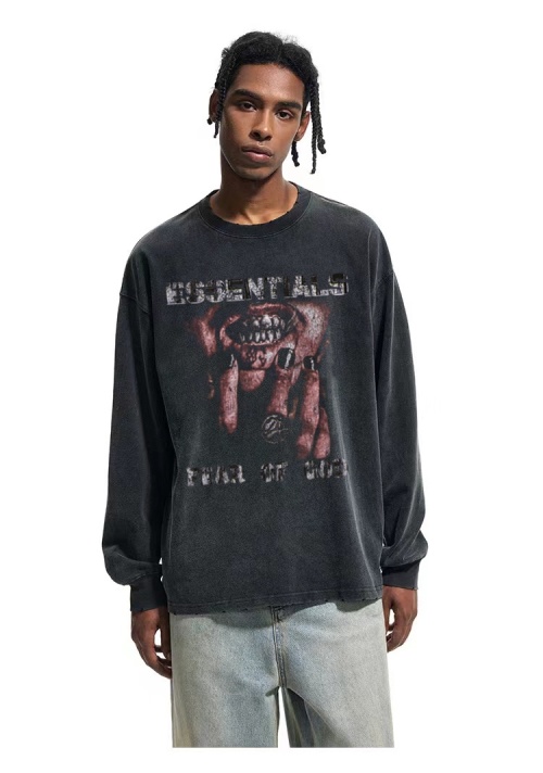Essentials Fear of God Vintage Black Long Sleeve T-Shirt Streetwear 1 Essentials Fear of God Vintage Black Long Sleeve T-Shirt Streetwear