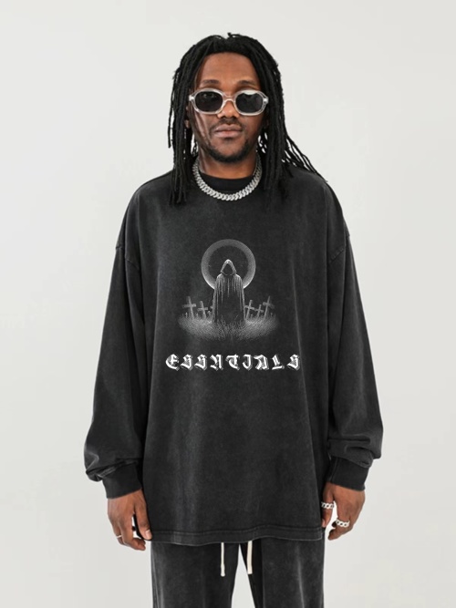 FEAR OF GOD FOG Essentials Dark Series Cross Tombstone Long Sleeve T-Shirt 3 FEAR OF GOD FOG Essentials Dark Series Cross Tombstone Long Sleeve T-Shirt