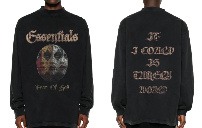Essentials Fear of God Washed Black Long Sleeve T-Shirt with Clown Graphic 1 Essentials Fear of God Washed Black Long Sleeve T-Shirt with Clown Graphic