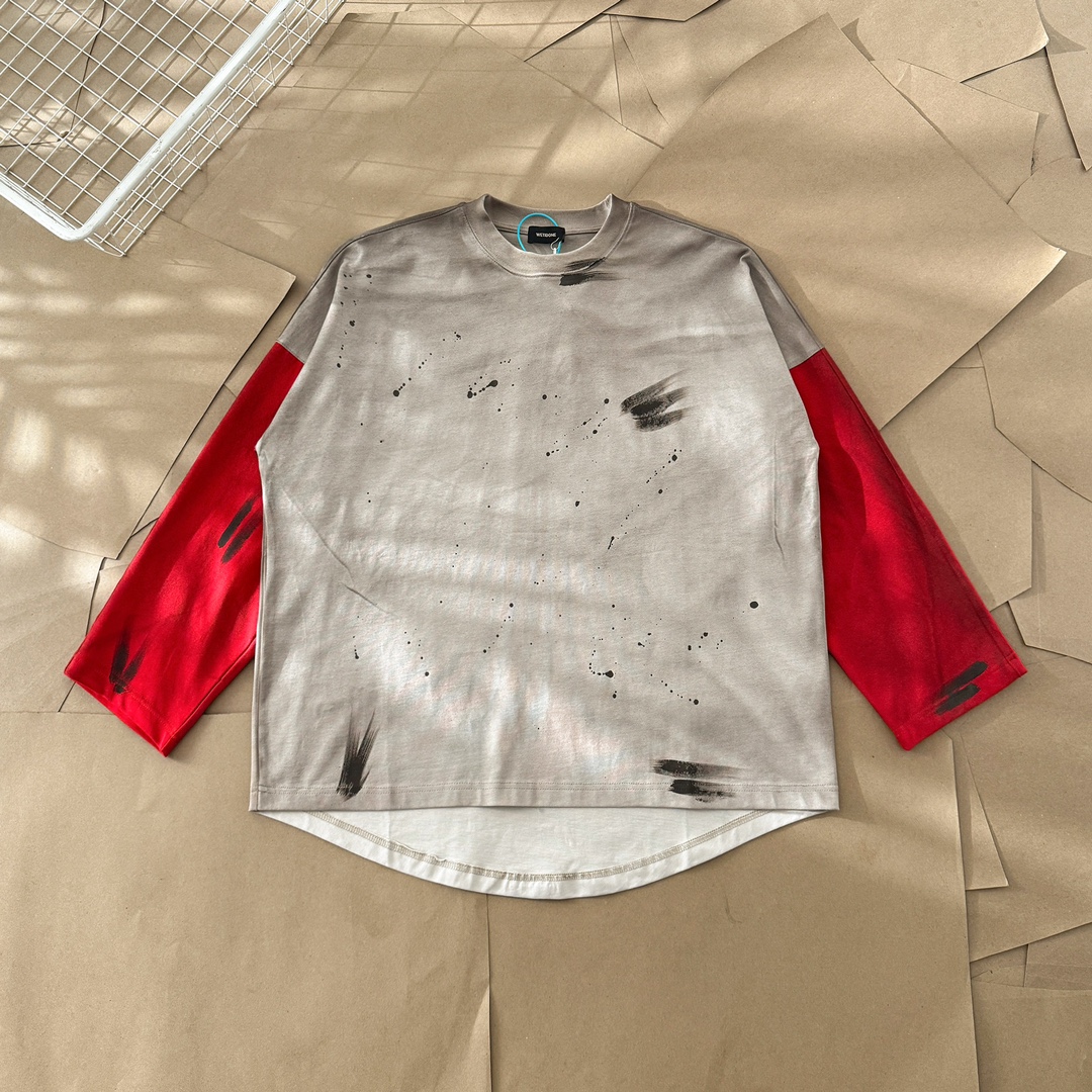 WE11DONE Color Block Long Sleeve T-Shirt Trendy Distressed Style