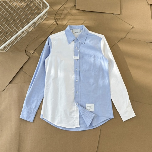 Thom Browne White and Blue Color Block Oxford Long Sleeve Shirt 1 Thom Browne White and Blue Color Block Oxford Long Sleeve Shirt