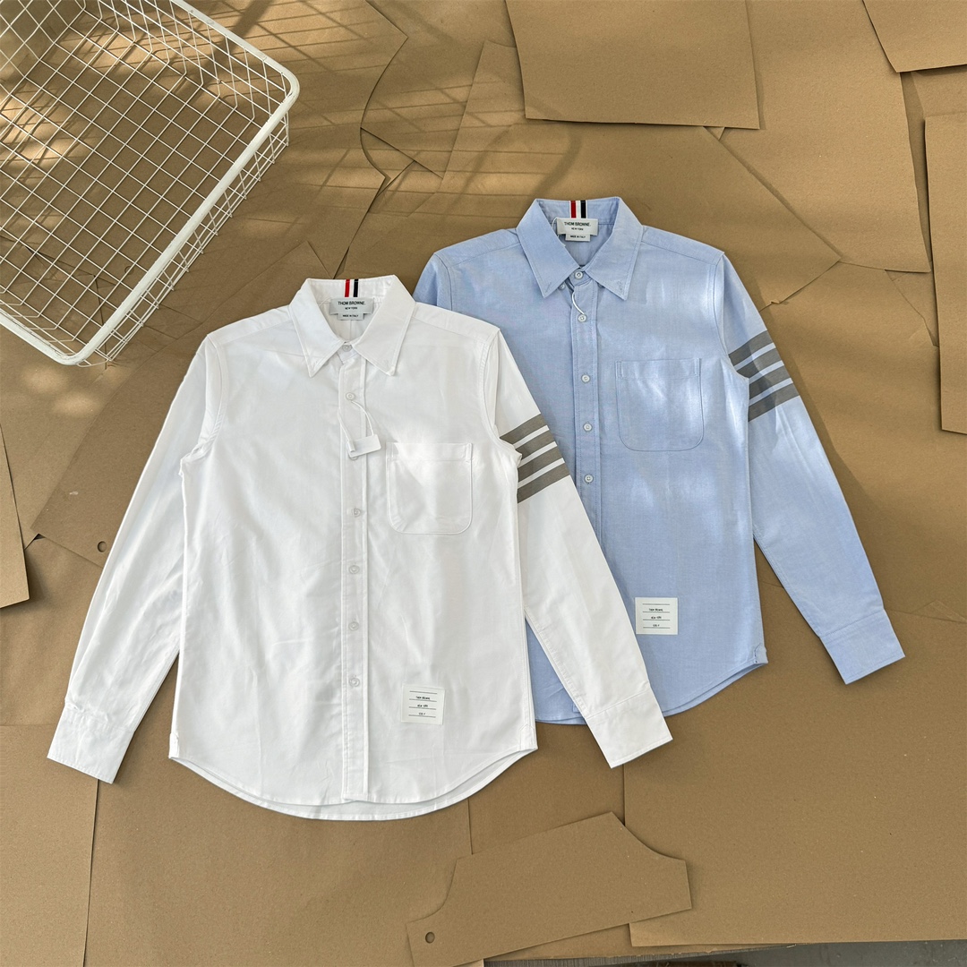 Thom Browne Oxford Shirt with Four-Bar Stripe - Long Sleeve, Classic Fit