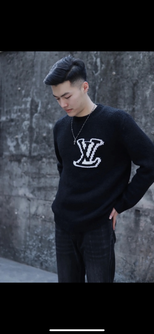Louis Vuitton Logo Jacquard Knit Sweater - Soft Wool-Blend, Comfortable Fit 1 Louis Vuitton Logo Jacquard Knit Sweater - Soft Wool-Blend, Comfortable Fit
