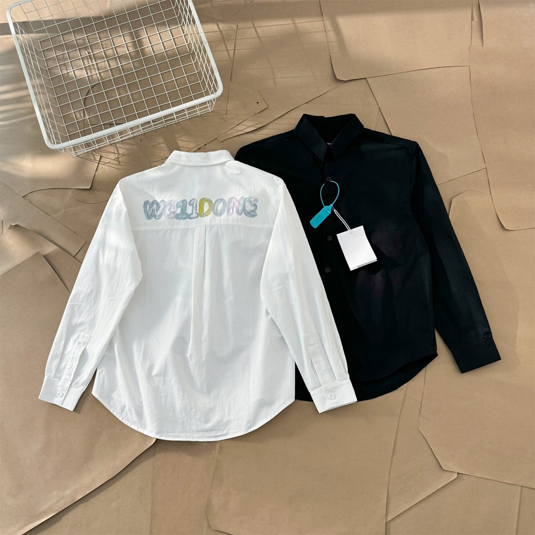 WE11DONE Autumn Long Sleeve Shirt with Colorful Lettering, Couple Style