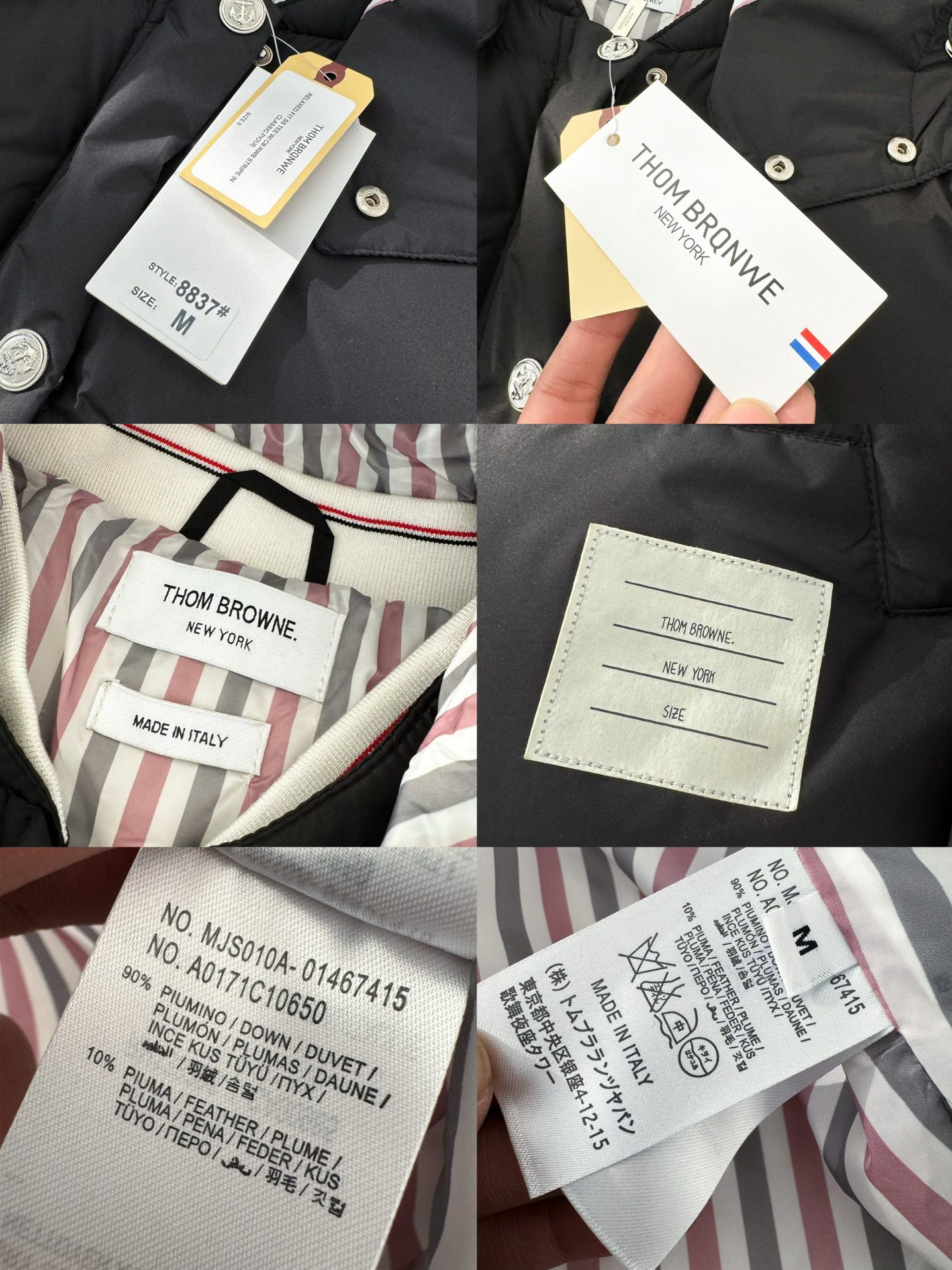 🛒购物价：495💰[顶级版本羽绒服]ThomBrowne经典四杠棒球领连帽保暖白鸭绒休闲男士羽绒服  | 8837

90白鸭绒，经典四道杠，保暖又高颜值的一款！四道杠太有辩识度了，随性男人风度。这款羽绒服时尚保暖，性能的城市妙用！整衣采用了进口850鸭绒填充，全是大朵的，内外里加双层内胆不会跑毛。高密度防风抗寒功能性面料，手感柔软舒适，经典的三色条纹内里，如丝绸。

保暖性更不用多说了，如此高的含绒量零下二十几度绝对没问题！

工艺更是精湛，严防钻绒，真空充绒！采用国际先进的真空充绒技术，增加空气隔层
不损伤羽线，能保持羽原有的柔软性、弹性及手感，将羽绒的保暖性发挥到最佳!

本身是简约纯色，加上TB标志性的四杠袖，衣身虽然没有品牌logo，但是明眼人一看就知道是Thom Brozvne了，透露着高端的气息！
这款TB羽绒服让你轻松成为最时尚潮流的那一个！

颜色:黑色  卡其色  灰色
尺码     M       Ｌ      XL      XXL     3XL
衣长    69       71     73       75        77
胸围    115      119    123     127       131
肩宽     48      49     50      51        52
袖长     63      63     64      65       66