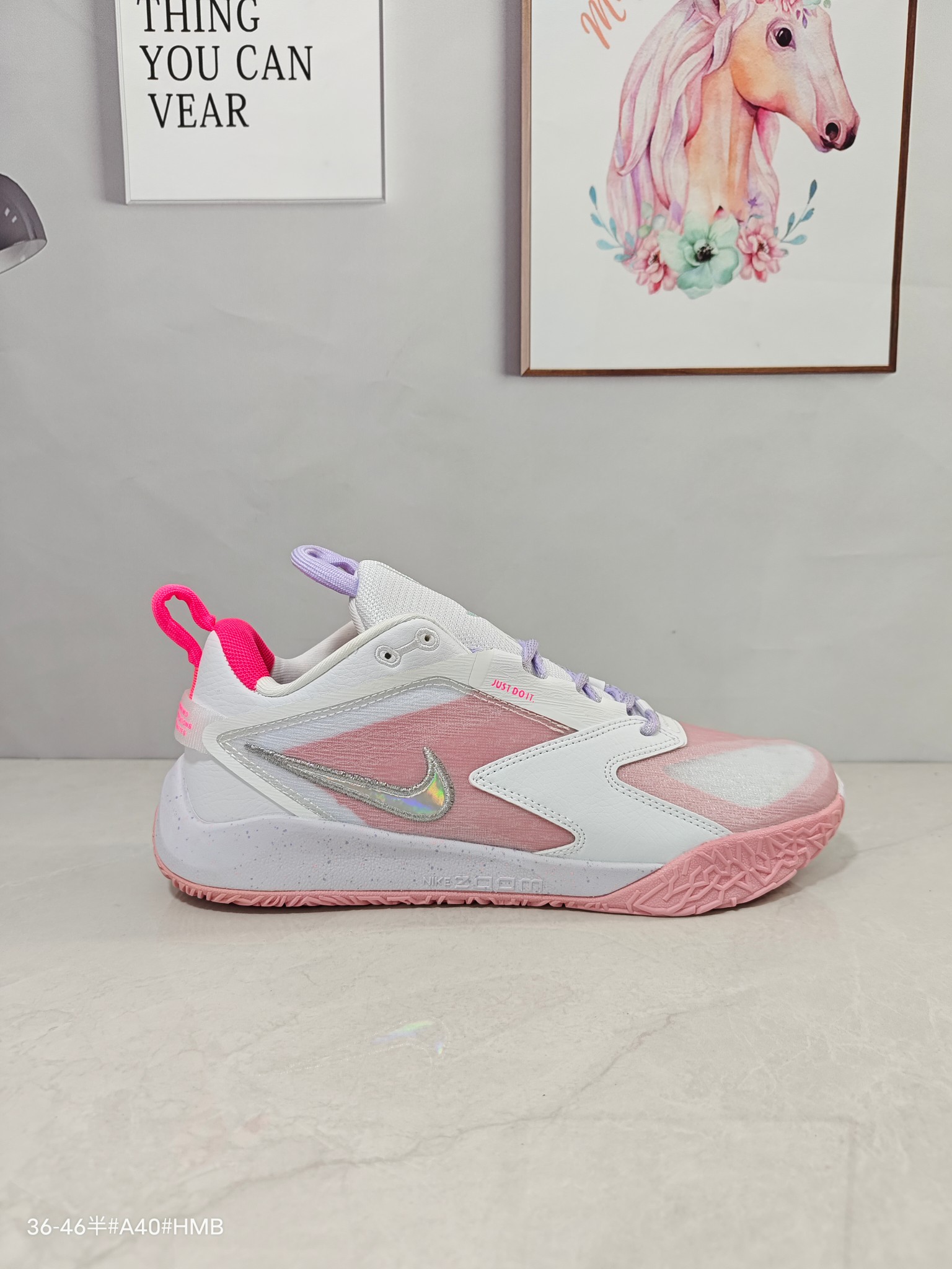 Nike Zoom HyperAce 3 轻便舒适 耐磨透气 排球鞋 男女同款 白紫粉 货号:HF3239-100 带半码