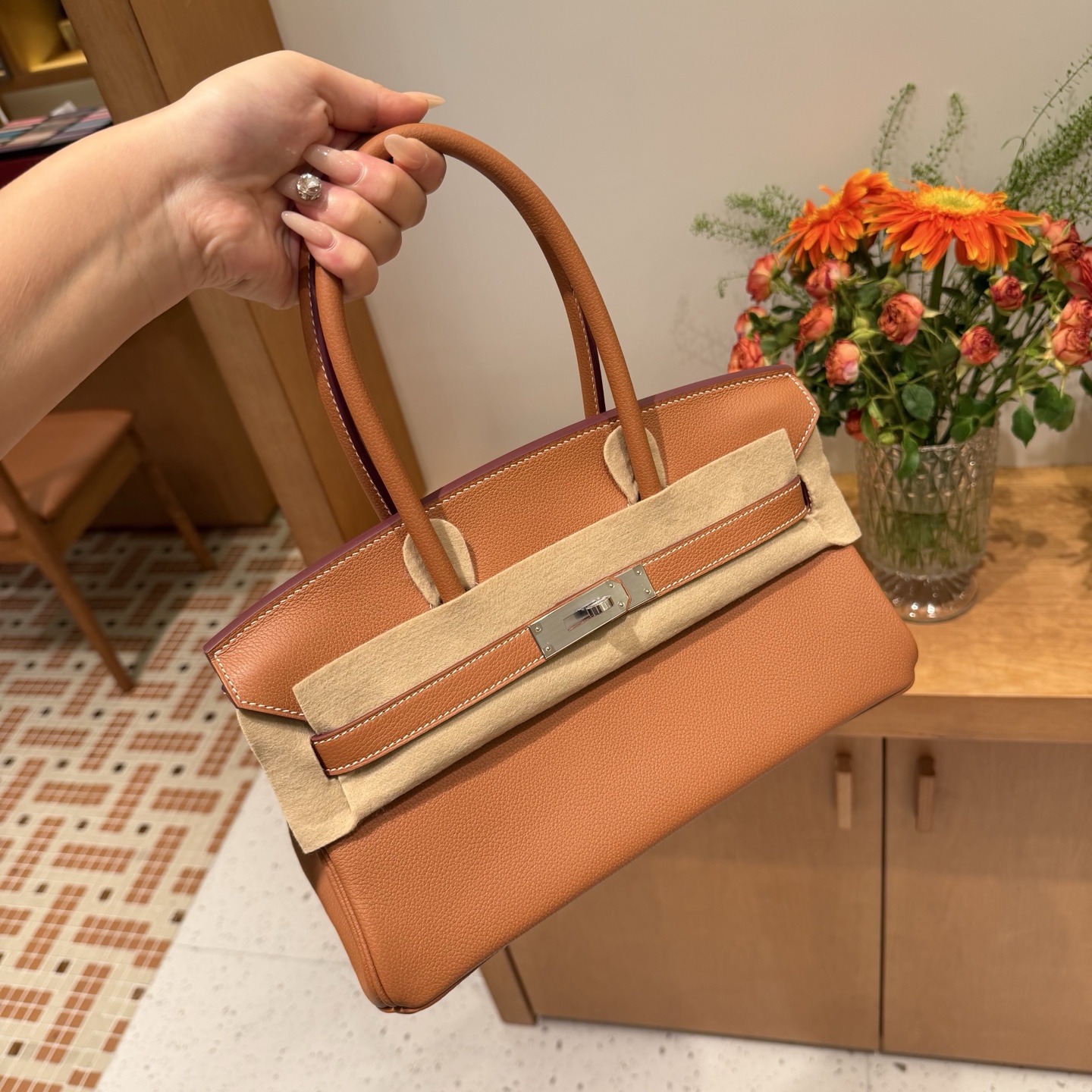 🐎Nuevo Shoulder Birkin 29cm, piel Evercolor importada de fábrica original [marrón dorado], hebilla dorada y plateada, …