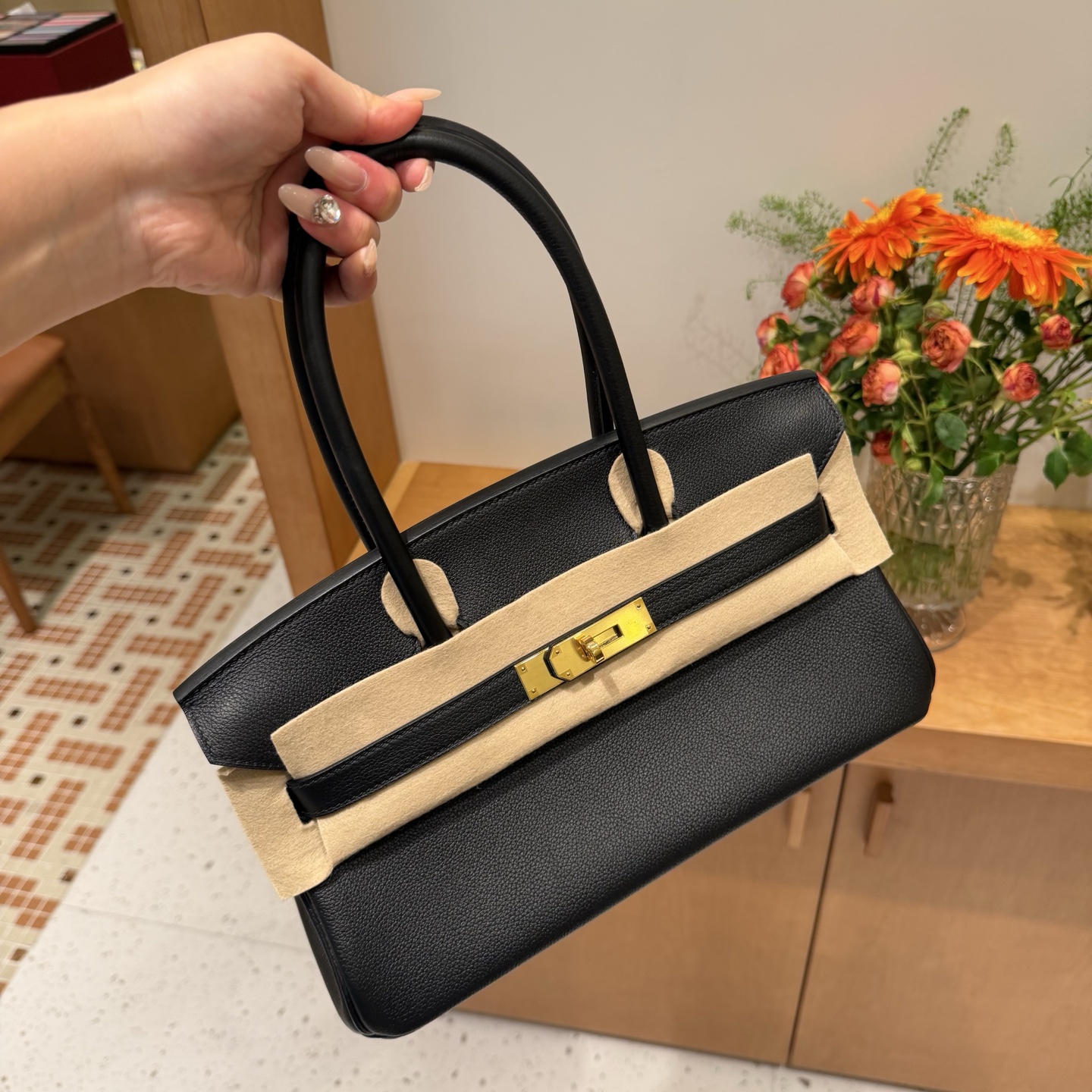 🐎Nuevo Shoulder Birkin 29cm, piel Evercolor importada de fábrica original [negro], hebilla dorada y plateada, sincroni…