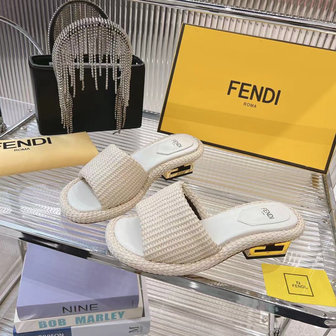 Fendi Women's Raffia Platform Slide Sandals | Comfortable & Stylish Summer Shoes 6 i1718481018 1320 2