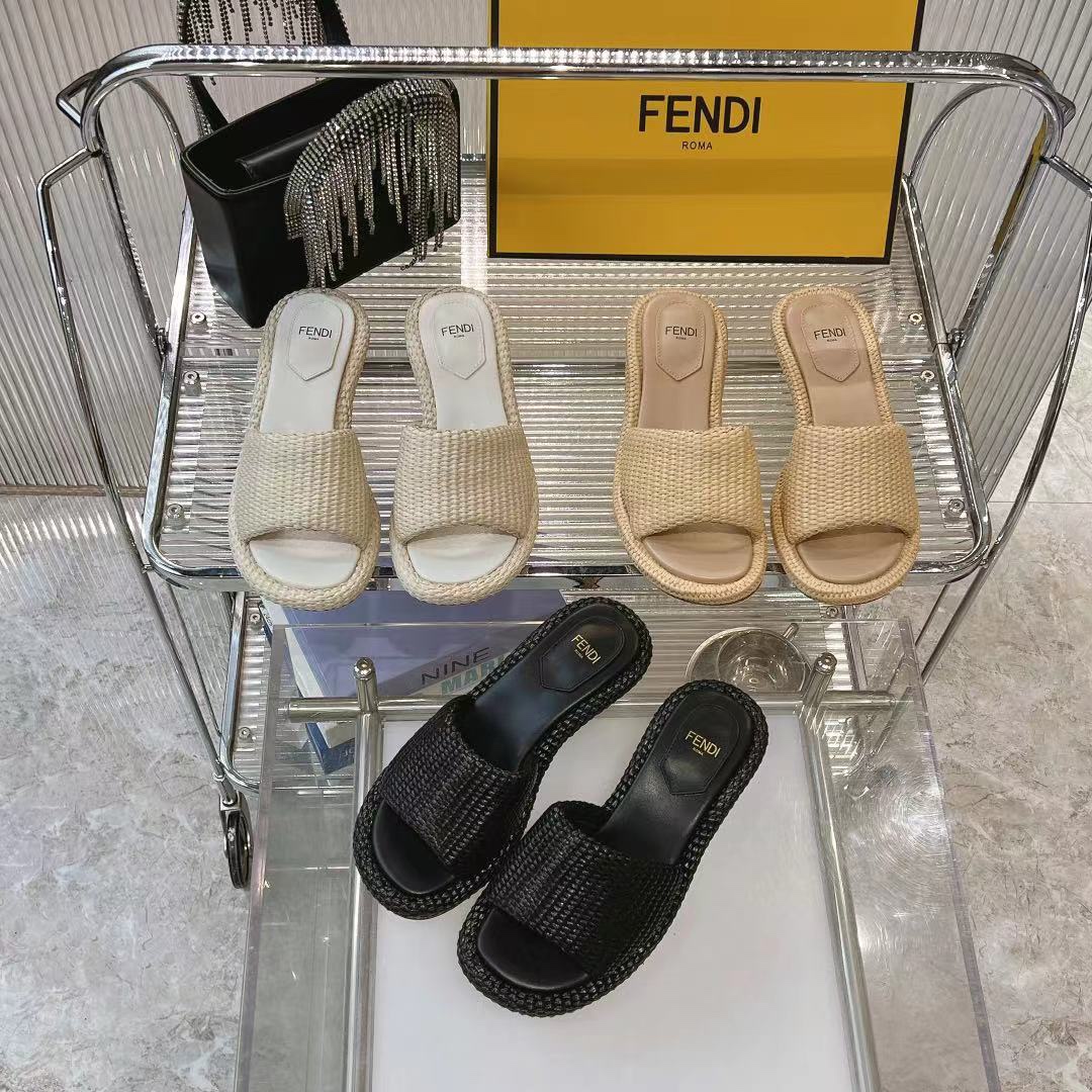 Fendi Women's Raffia Platform Slide Sandals | Comfortable & Stylish Summer Shoes 10 i1718481018 3598 6