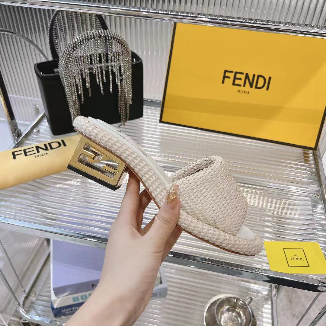 Fendi Women's Raffia Platform Slide Sandals | Comfortable & Stylish Summer Shoes 7 i1718481018 6913 4