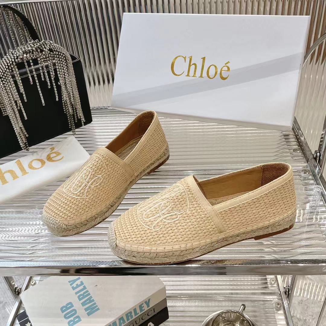 Chloé Espadrille Flats: Beige Woven Raffia Loafers with Embroidered Logo 5 i1725030968 373 6