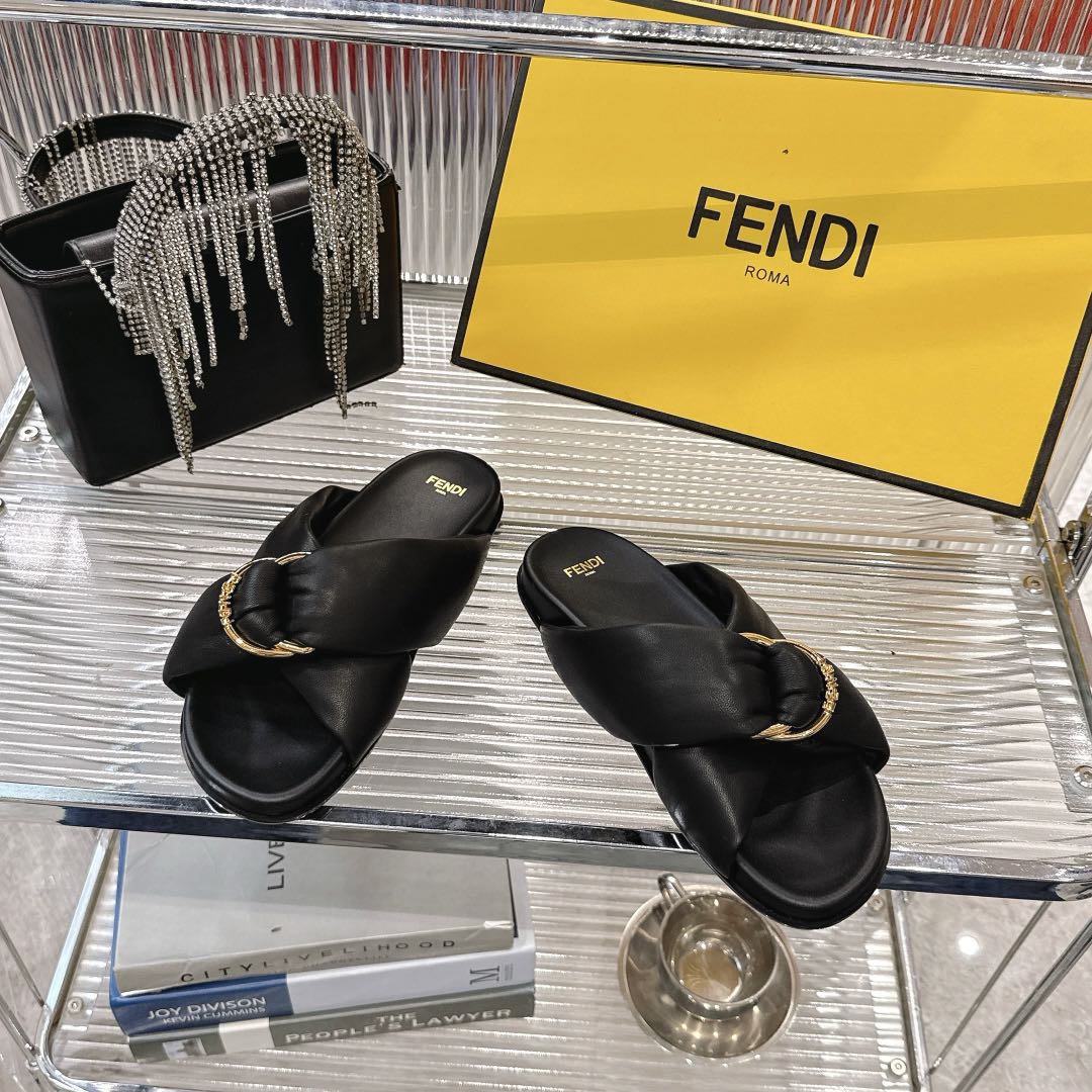 Fendi 25SS FF Flat Leather Sandals - Comfortable & Stylish Summer Slides 4 i1742410035331 5122 0 2