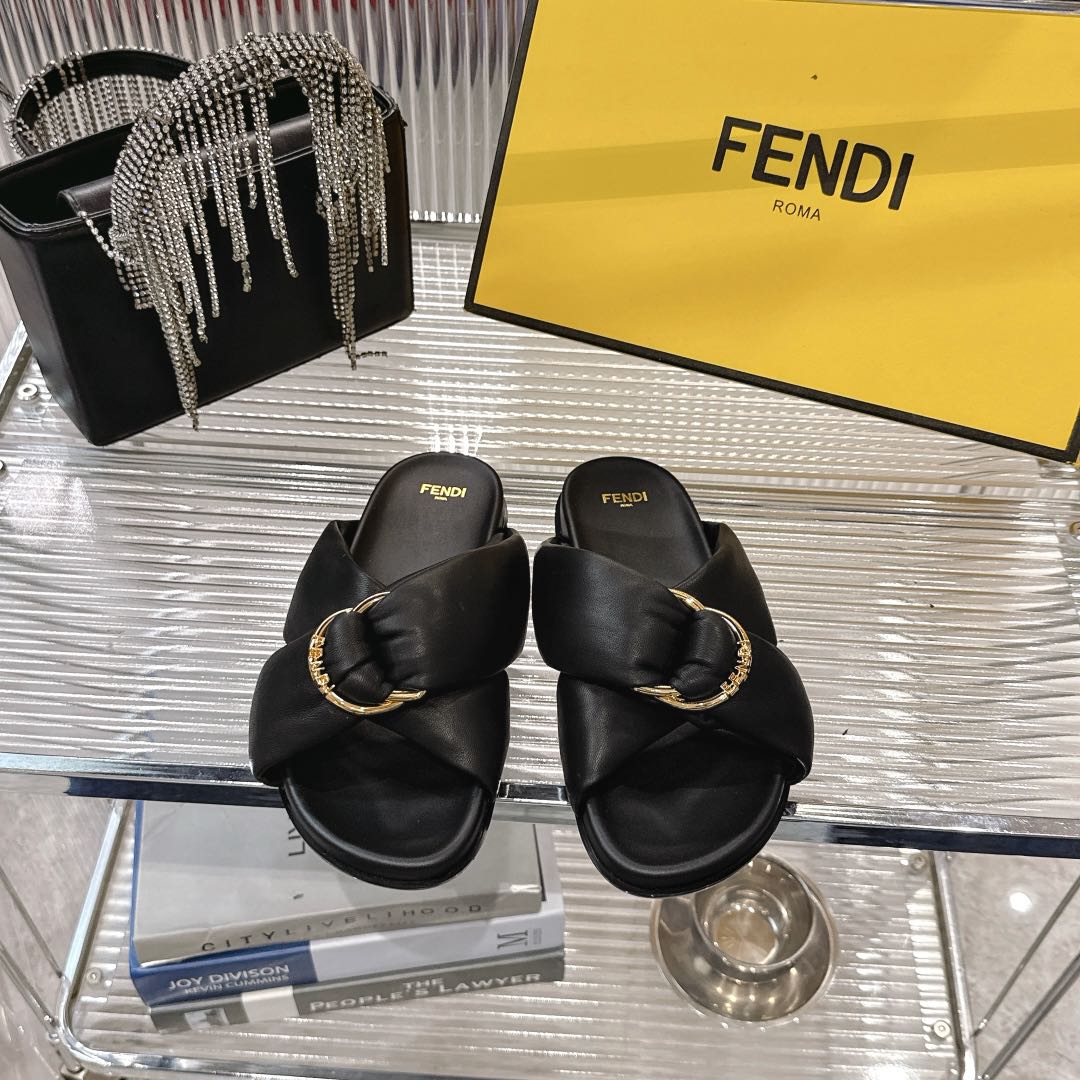 Fendi 25SS FF Flat Leather Sandals - Comfortable & Stylish Summer Slides 3 i1742410036238 7641 0 1