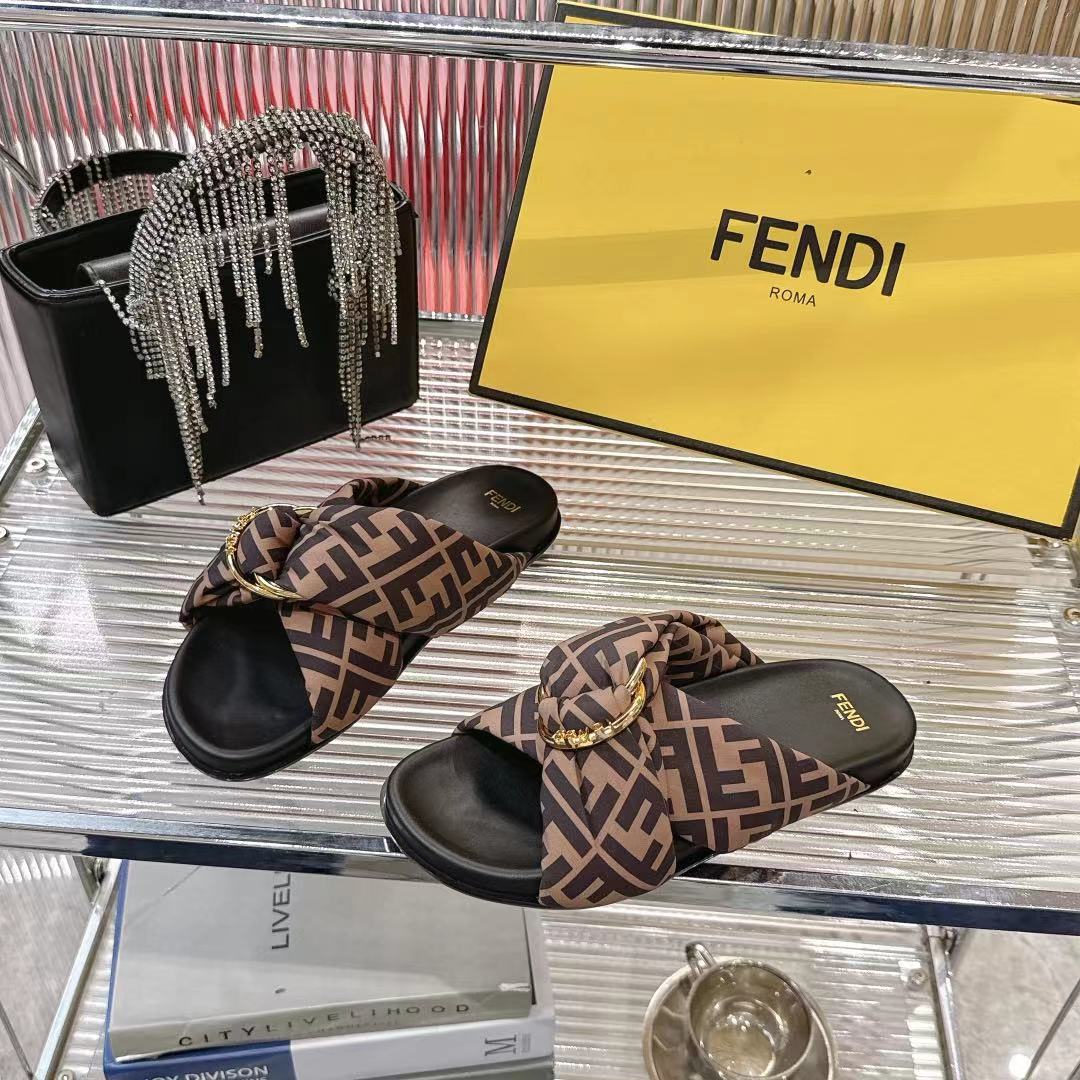 Fendi FF-Motif Flat Slides in Lambskin Leather - Comfortable & Stylish 1 Fendi FF-Motif Flat Slides in Lambskin Leather - Comfortable & Stylish
