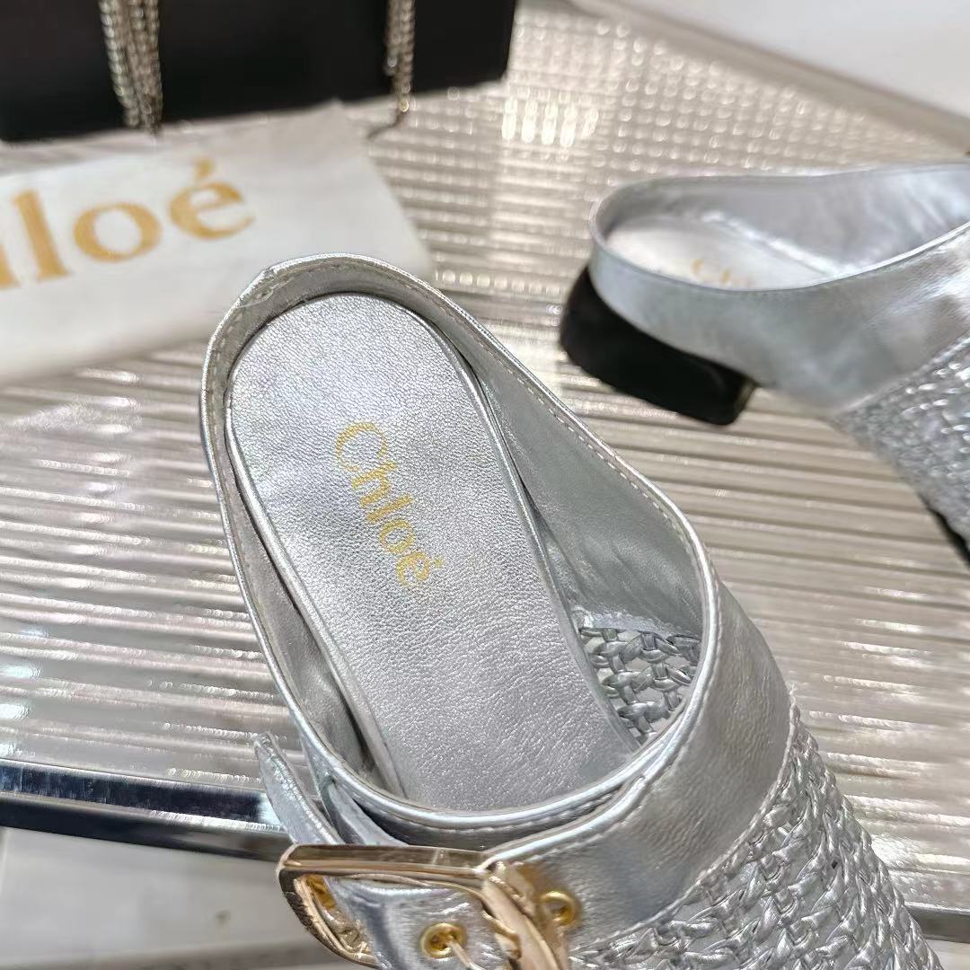 Chloé Women's Woven Fabric Heeled Mules Sandals Silver, Stylish & Comfortable 8 i1742411105501 6693 0 6