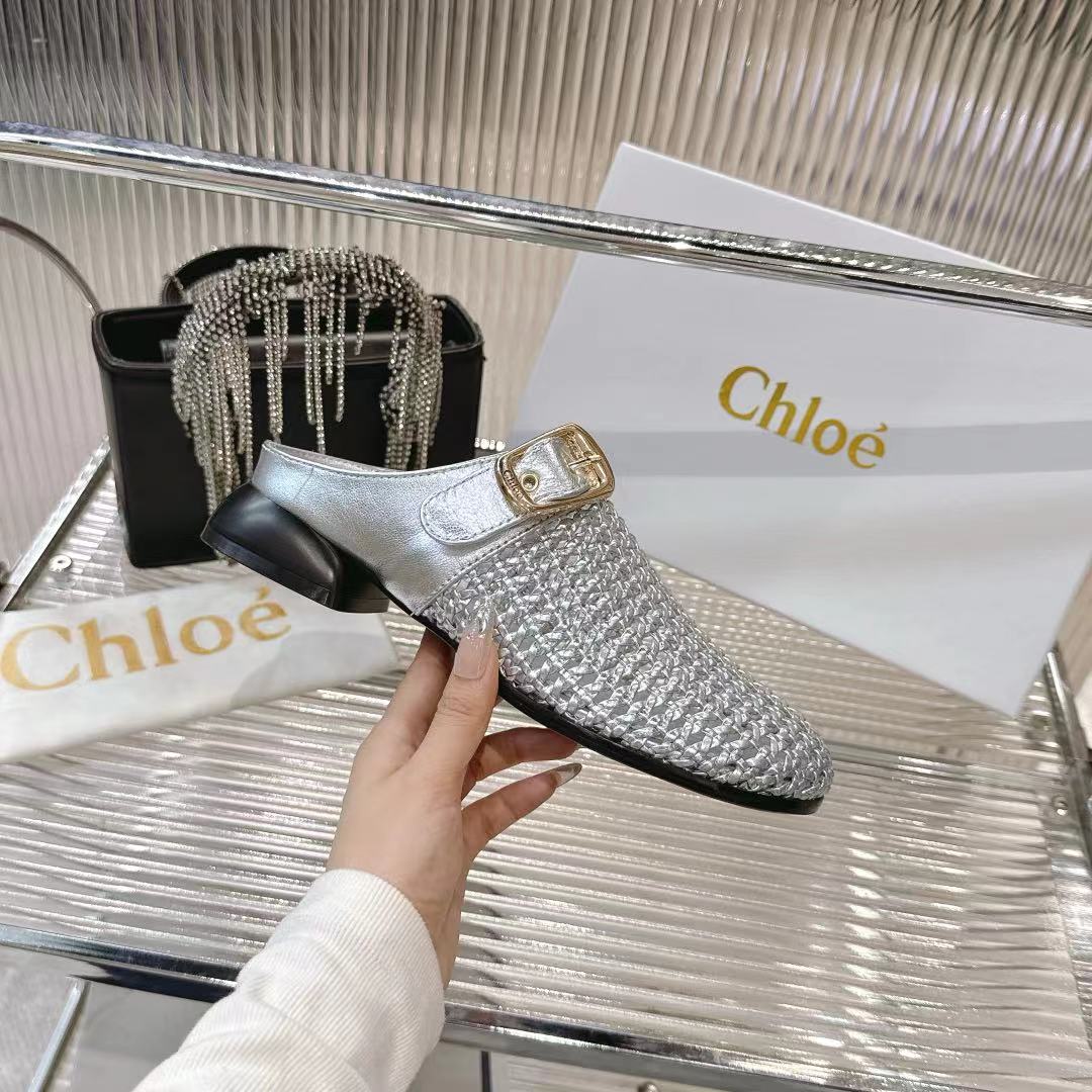 Chloé Women's Woven Fabric Heeled Mules Sandals Silver, Stylish & Comfortable 6 i1742411105502 8586 0 4