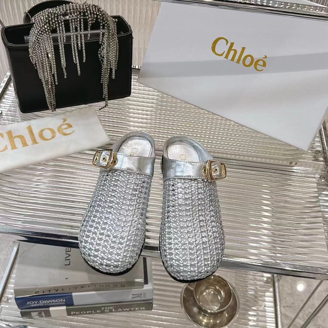 Chloé Women's Woven Fabric Heeled Mules Sandals Silver, Stylish & Comfortable 3 i1742411105502 8710 0 0